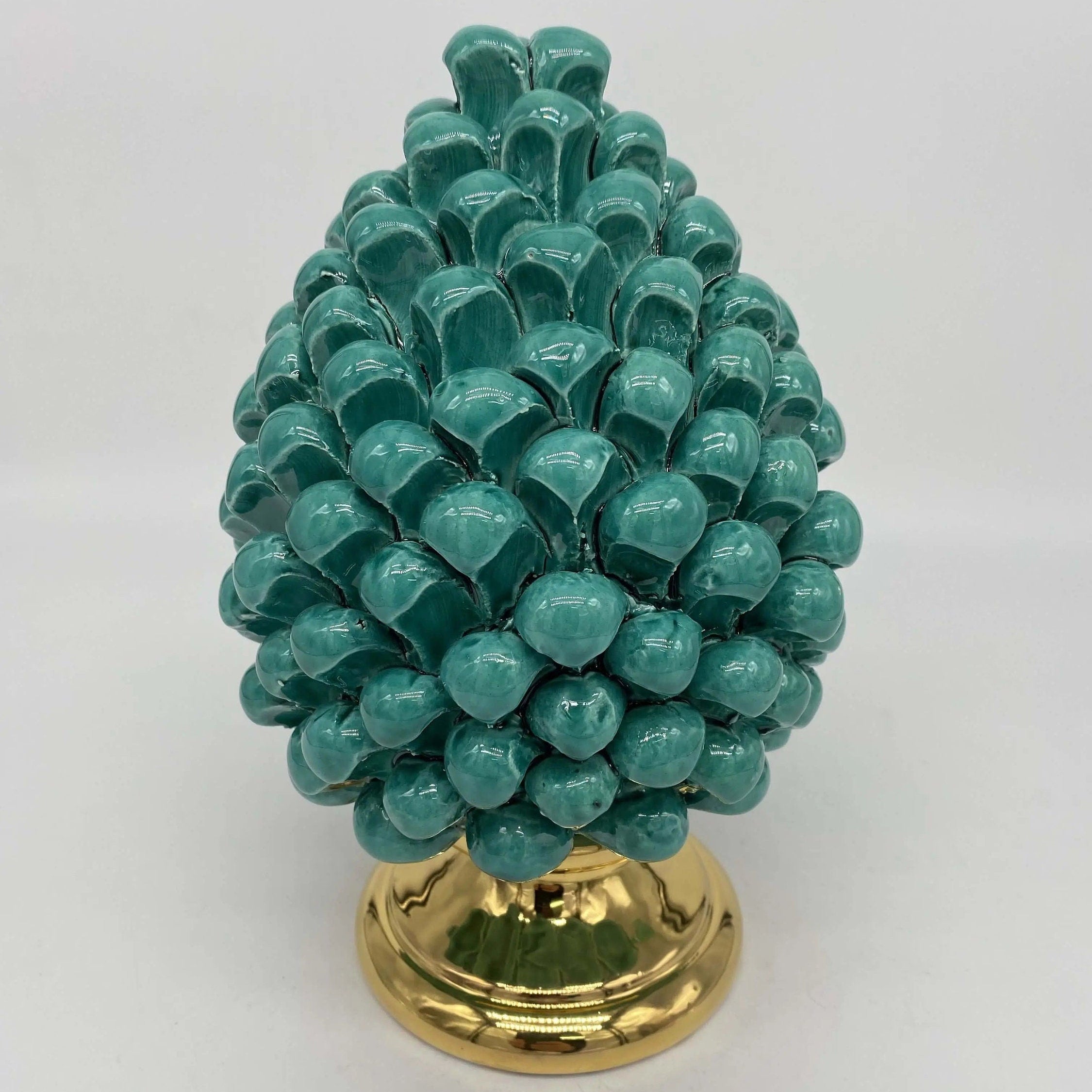 Pigna Aurum Ceramica Caltagirone cm H.20 Artigianale Verde Acqua DD CERAMICHE SICILIANE