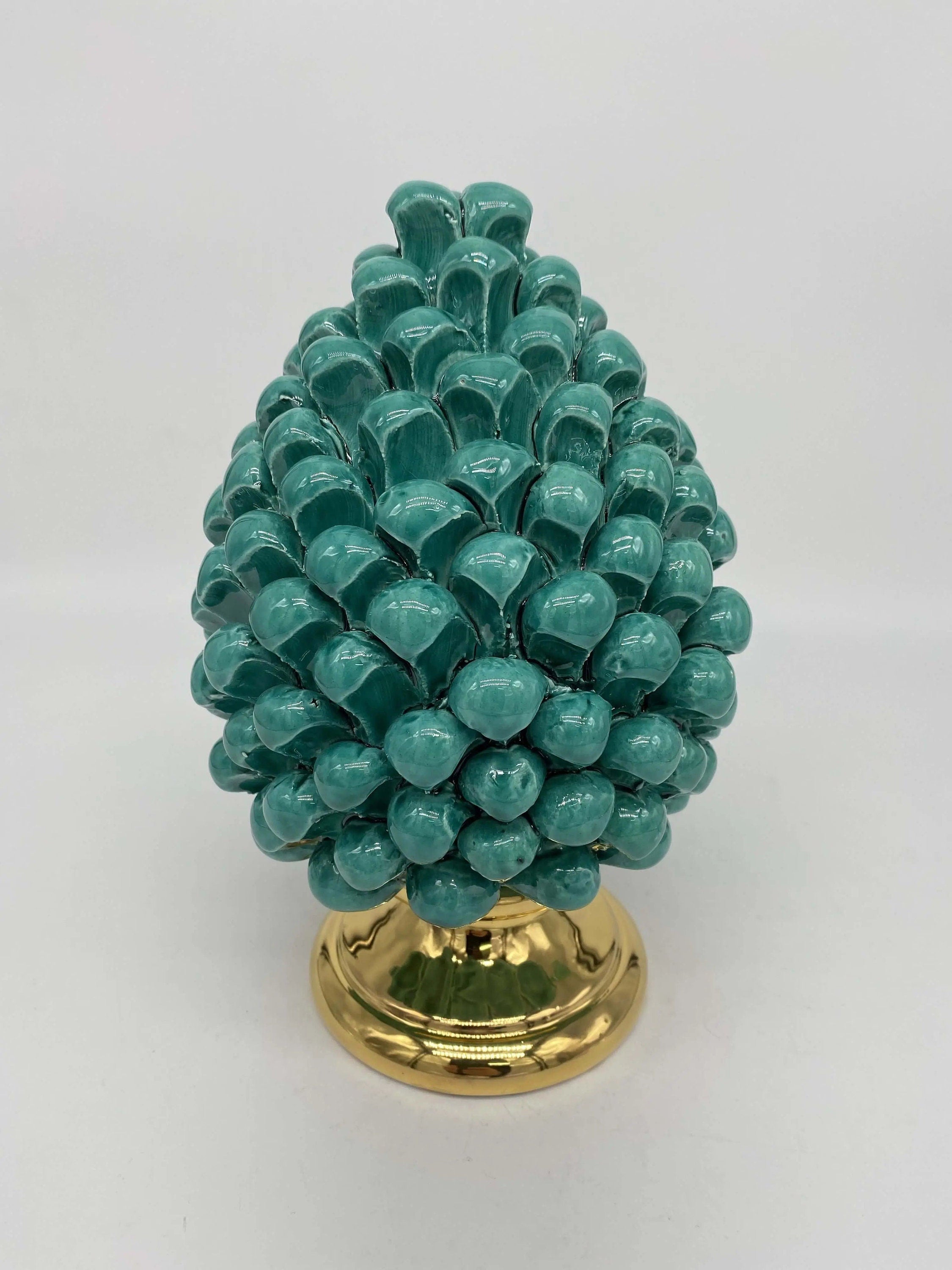 Pigna Aurum Ceramica Caltagirone cm H.20 Artigianale Verde Acqua DD CERAMICHE SICILIANE