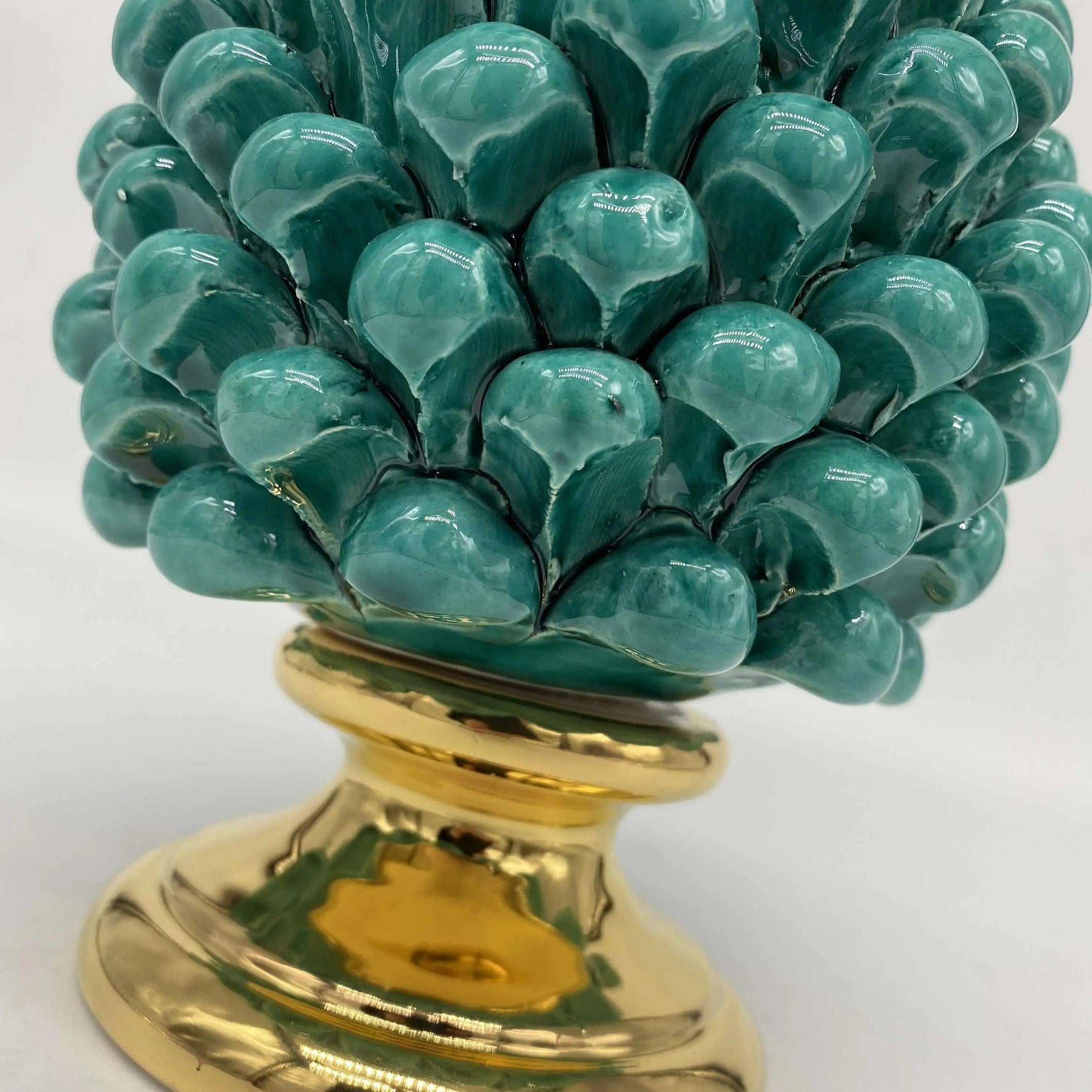 Pigna Aurum Ceramica Caltagirone cm H.20 Artigianale Verde Acqua DD CERAMICHE SICILIANE
