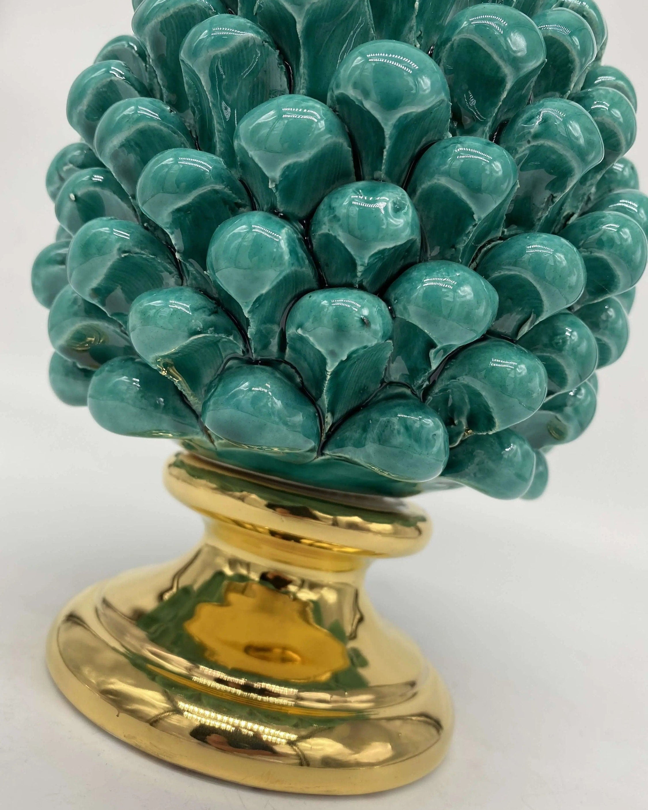 Pigna Aurum Ceramica Caltagirone cm H.20 Artigianale Verde Acqua DD CERAMICHE SICILIANE