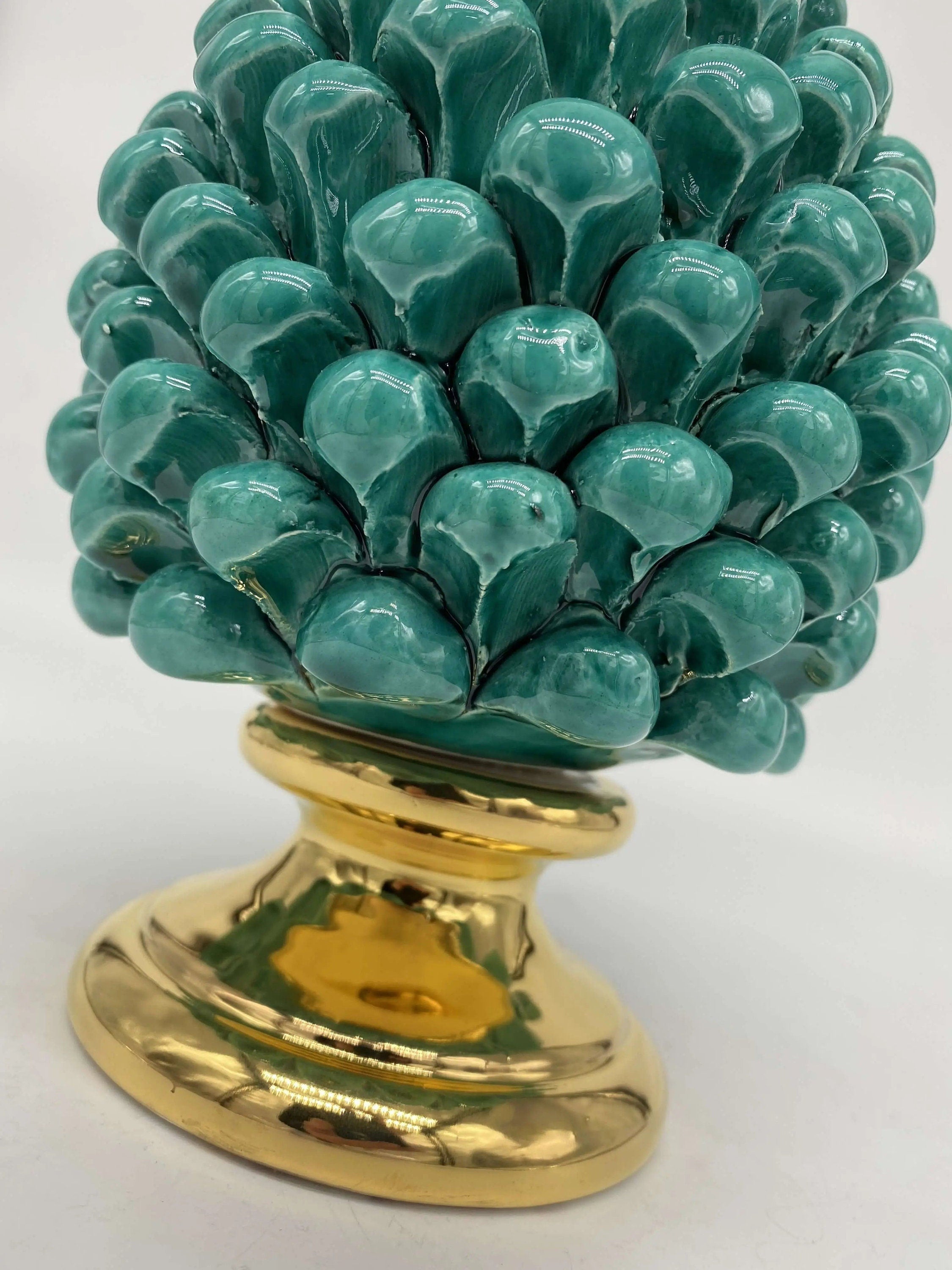 Pigna Aurum Ceramica Caltagirone cm H.20 Artigianale Verde Acqua DD CERAMICHE SICILIANE