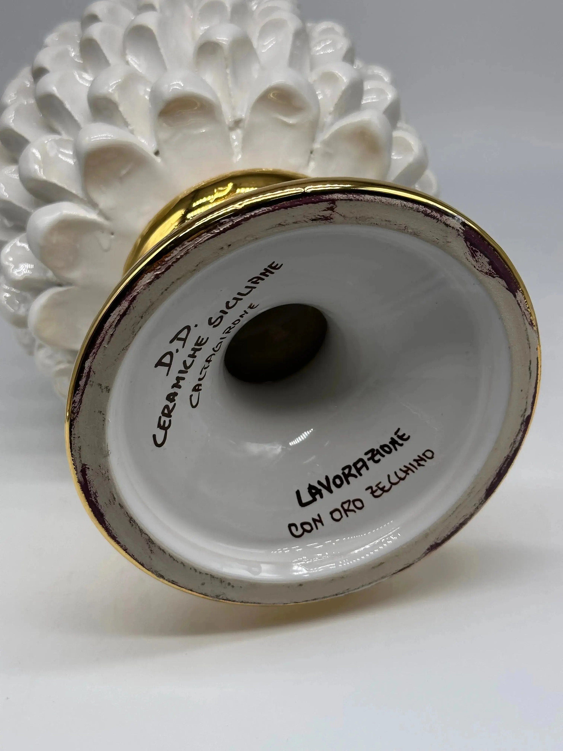 Pigna Aurum Ceramica Caltagirone cm H.30 Artigianale Bianco DD CERAMICHE SICILIANE