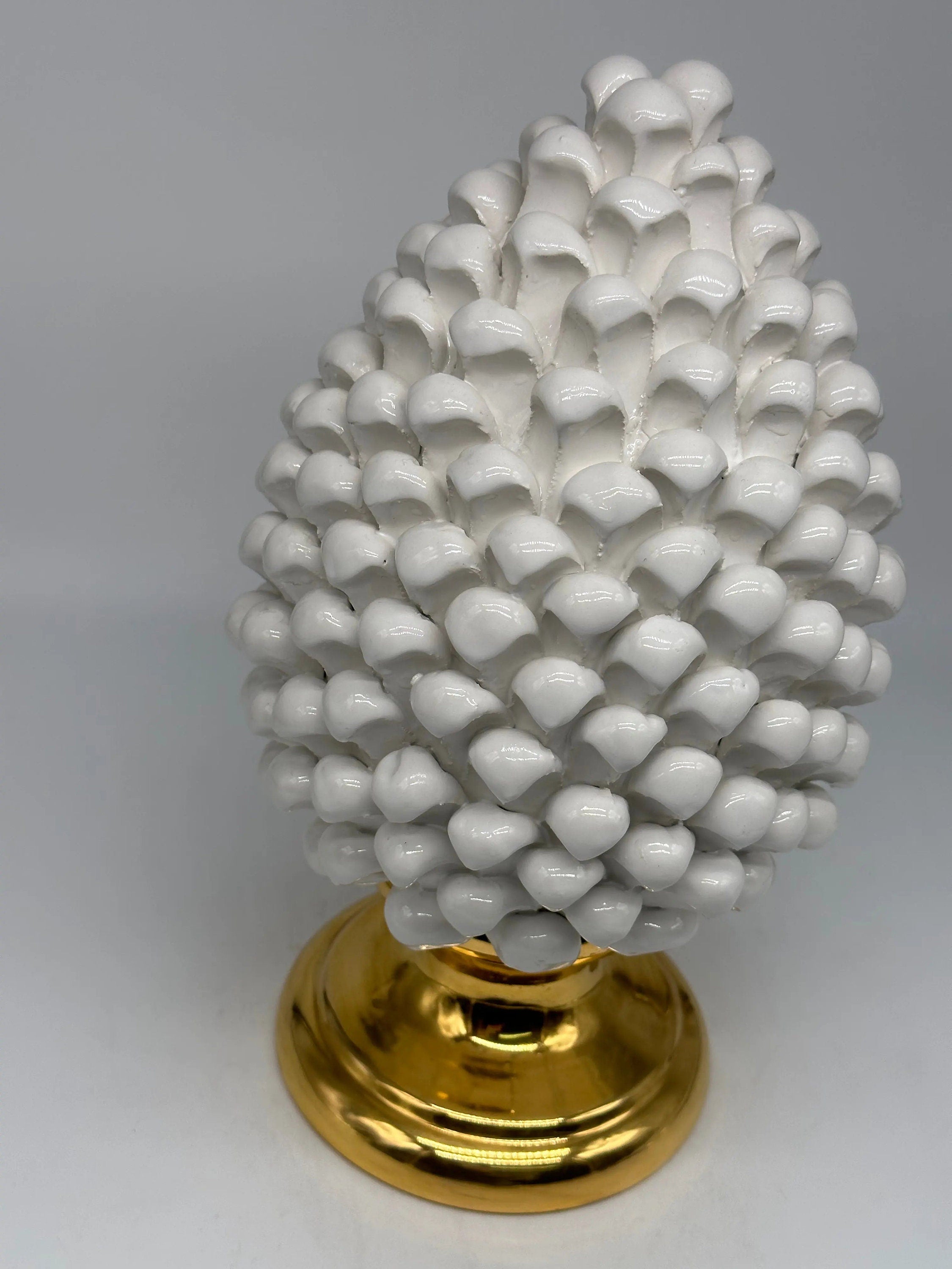 Pigna Aurum Ceramica Caltagirone cm H.30 Artigianale Bianco DD CERAMICHE SICILIANE