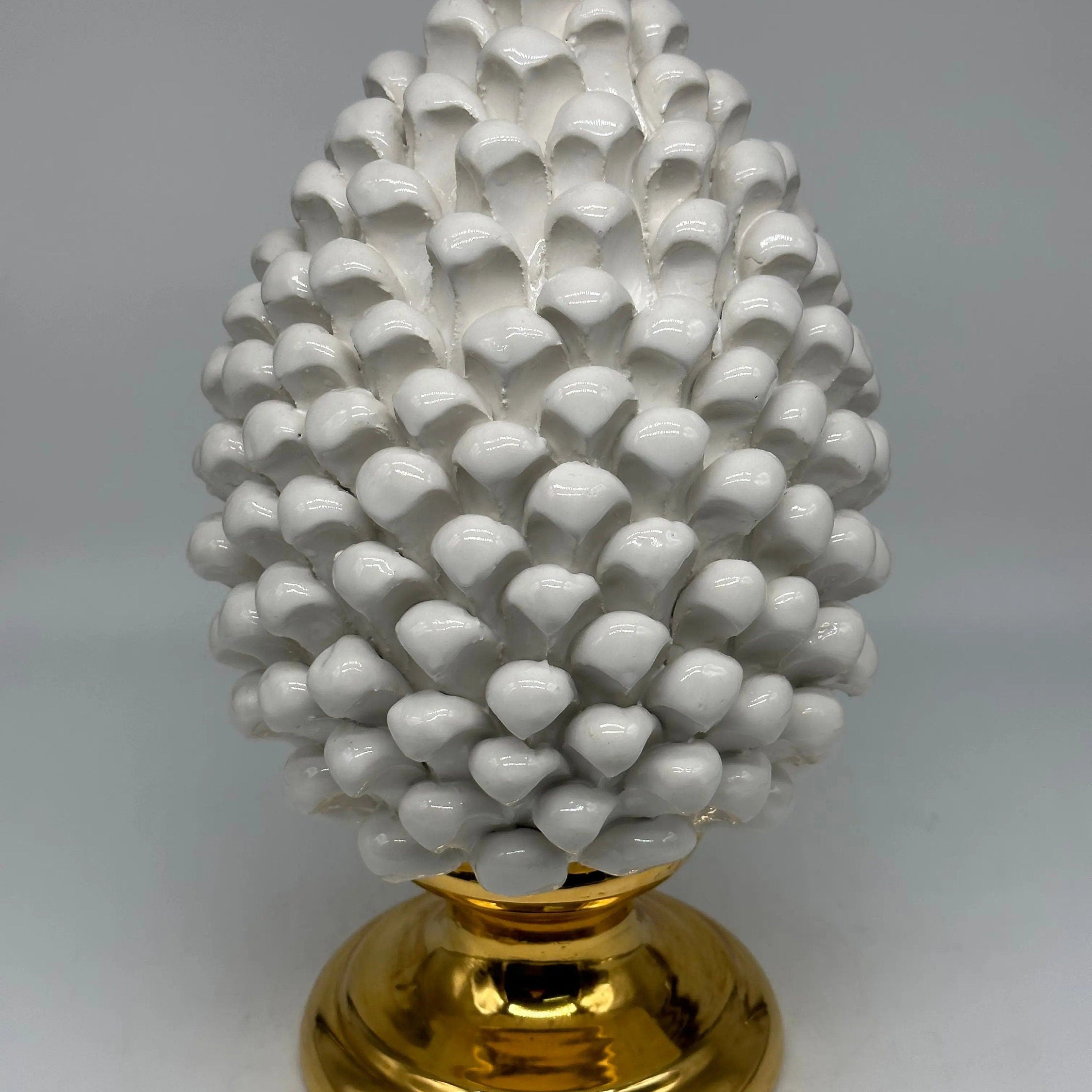 Pigna Aurum Ceramica Caltagirone cm H.30 Artigianale Bianco DD CERAMICHE SICILIANE