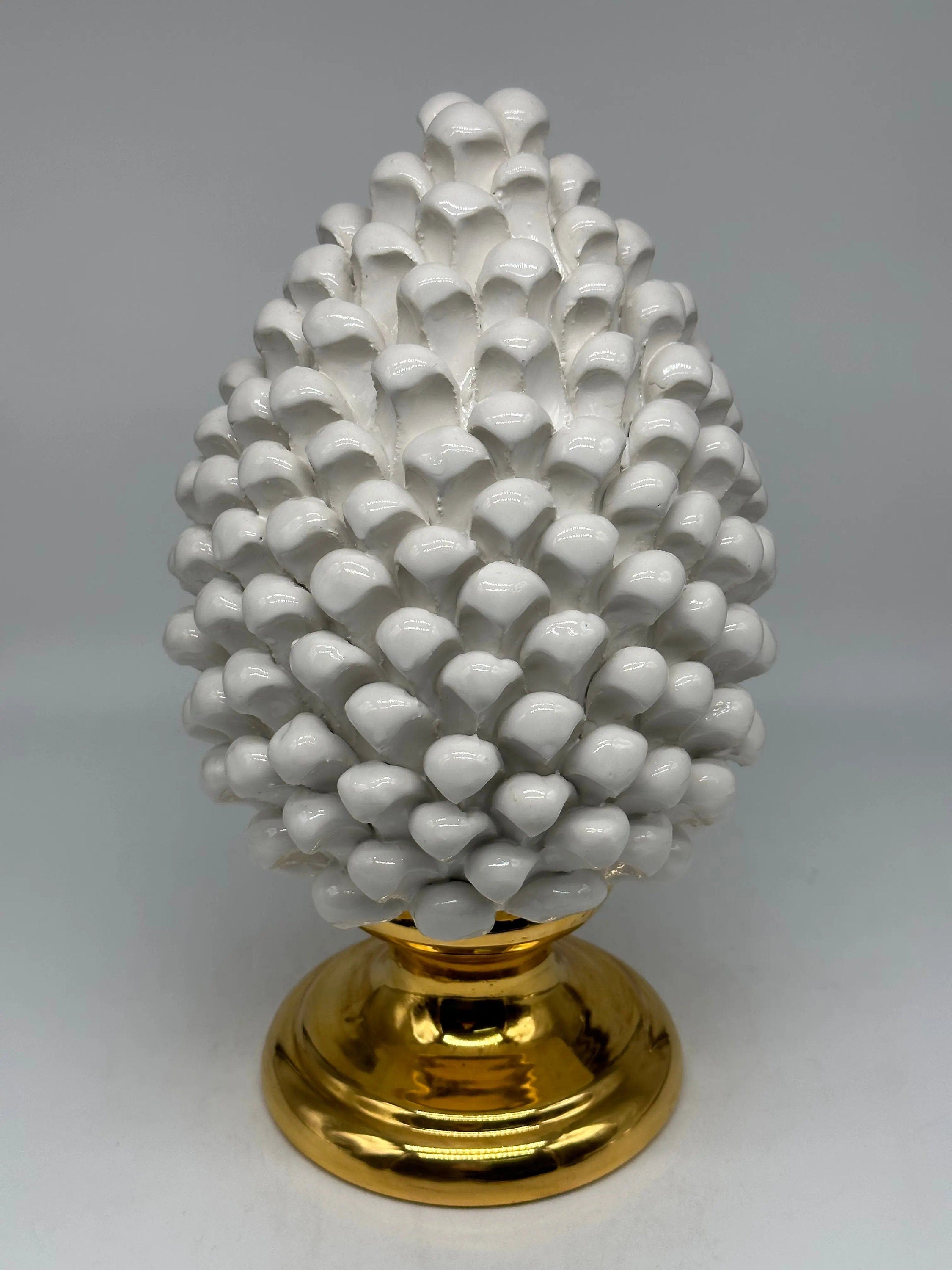 Pigna Aurum Ceramica Caltagirone cm H.30 Artigianale Bianco DD CERAMICHE SICILIANE