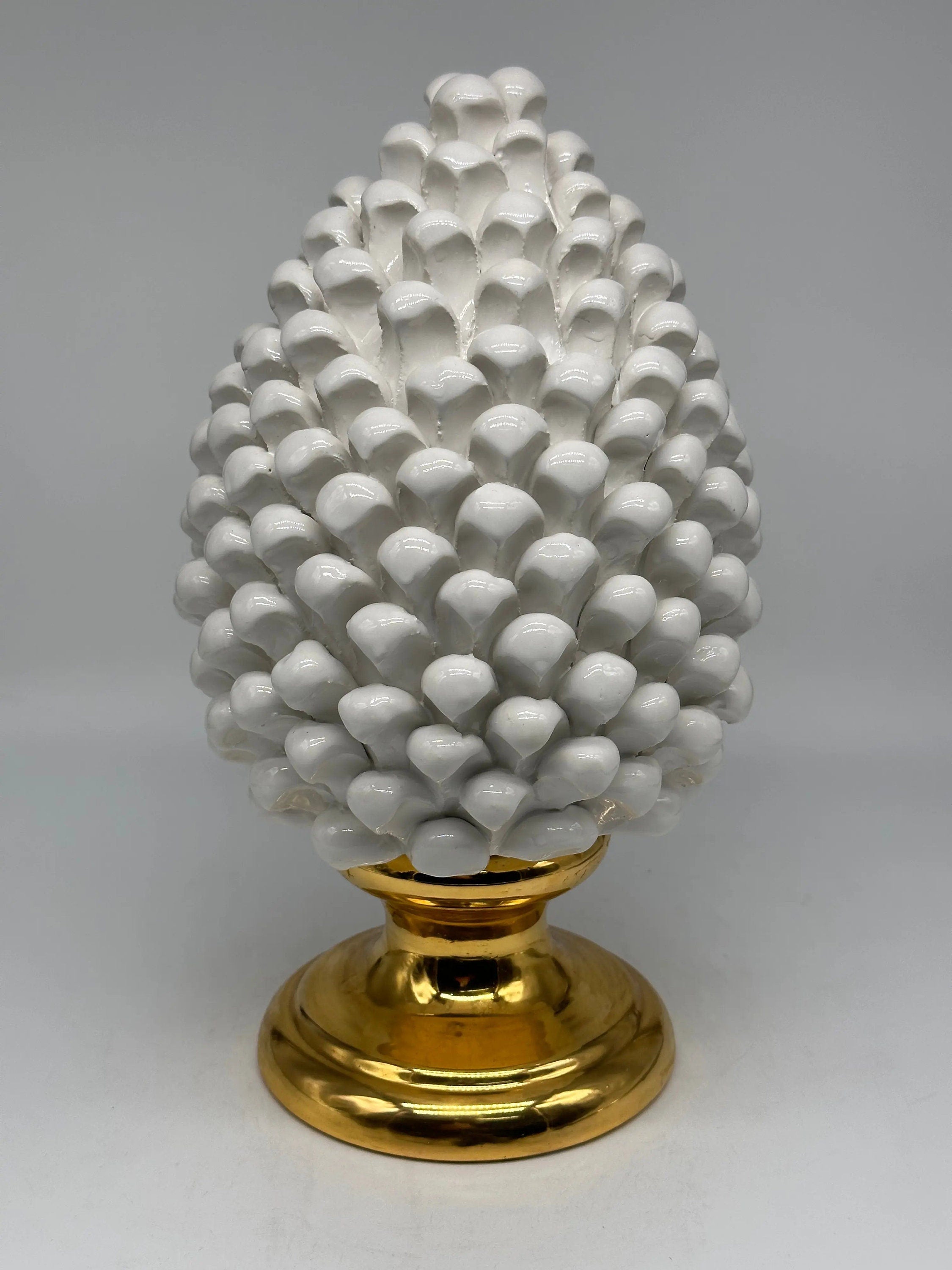 Pigna Aurum Ceramica Caltagirone cm H.30 Artigianale Bianco DD CERAMICHE SICILIANE