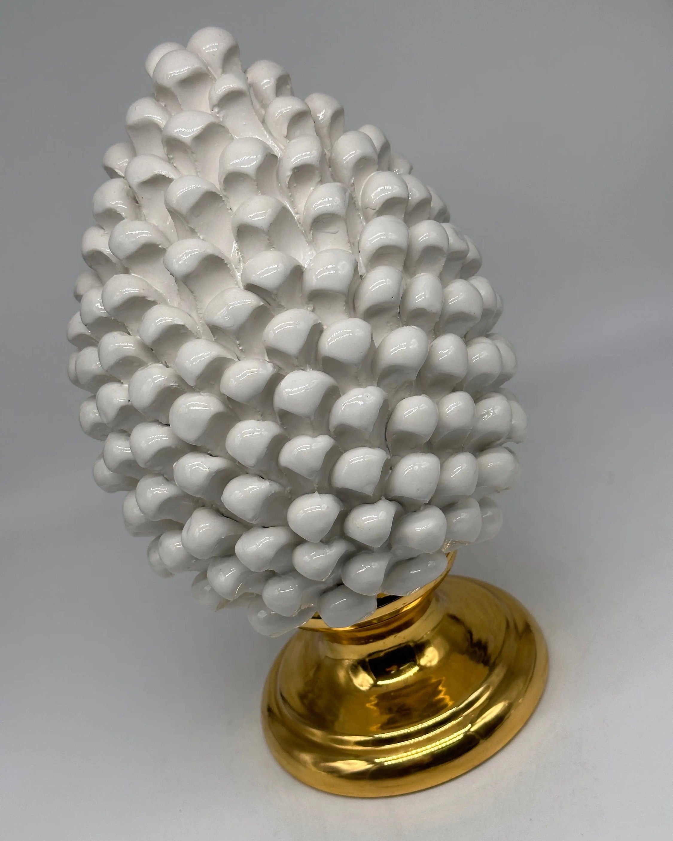 Pigna Aurum Ceramica Caltagirone cm H.30 Artigianale Bianco DD CERAMICHE SICILIANE