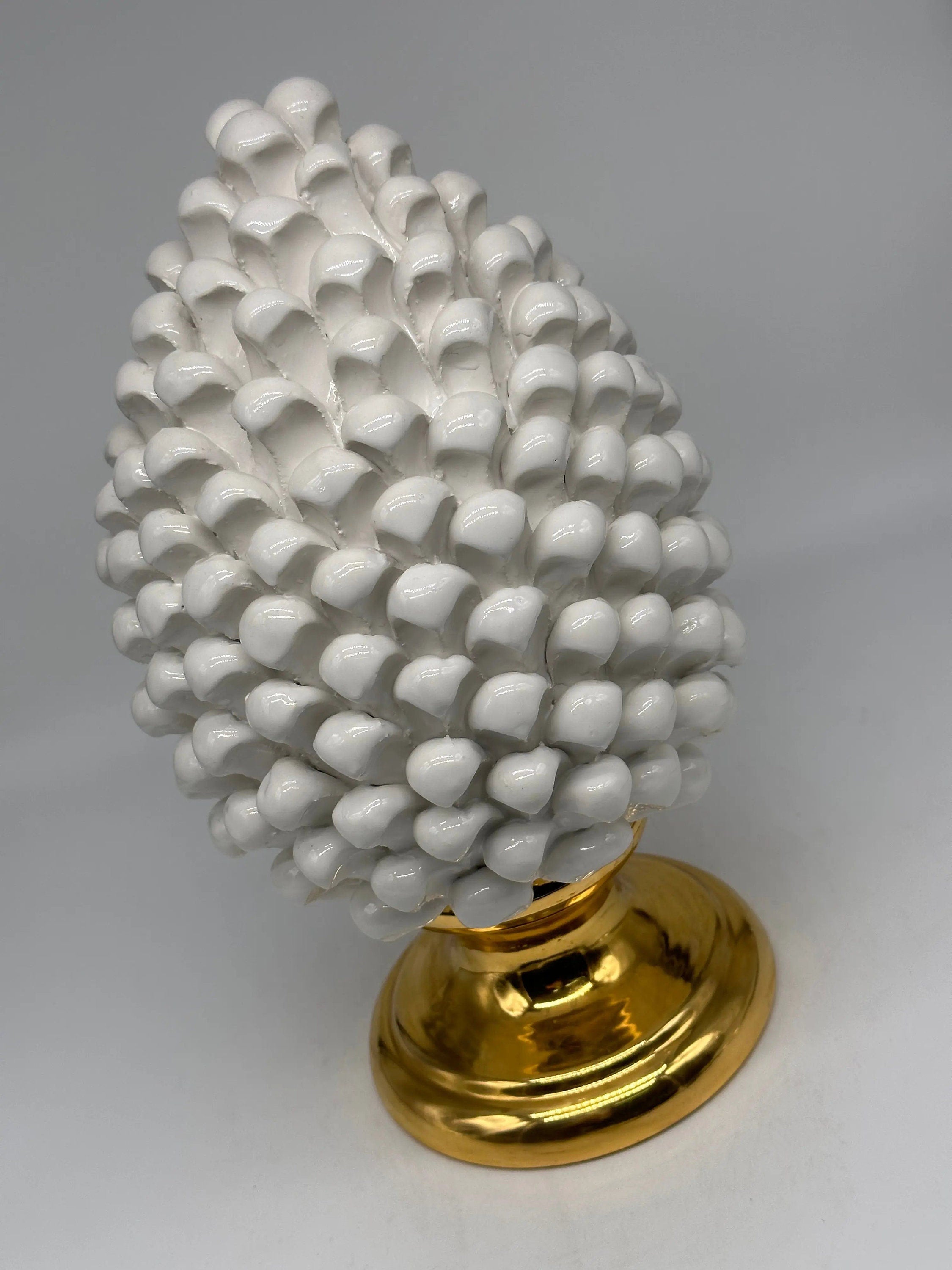 Pigna Aurum Ceramica Caltagirone cm H.30 Artigianale Bianco DD CERAMICHE SICILIANE