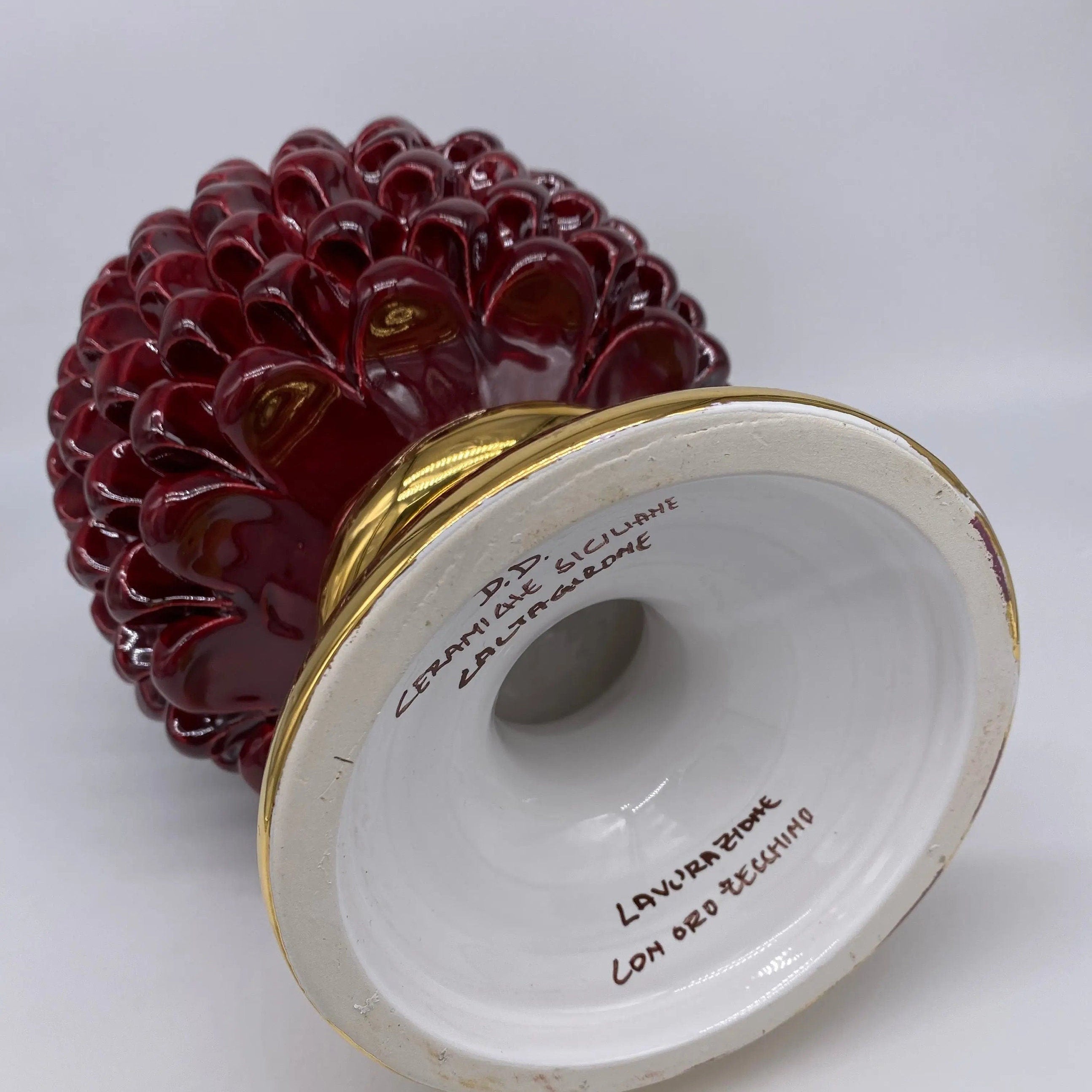 Pigna Aurum Ceramica Caltagirone cm H.30 Artigianale Bordeaux DD CERAMICHE SICILIANE