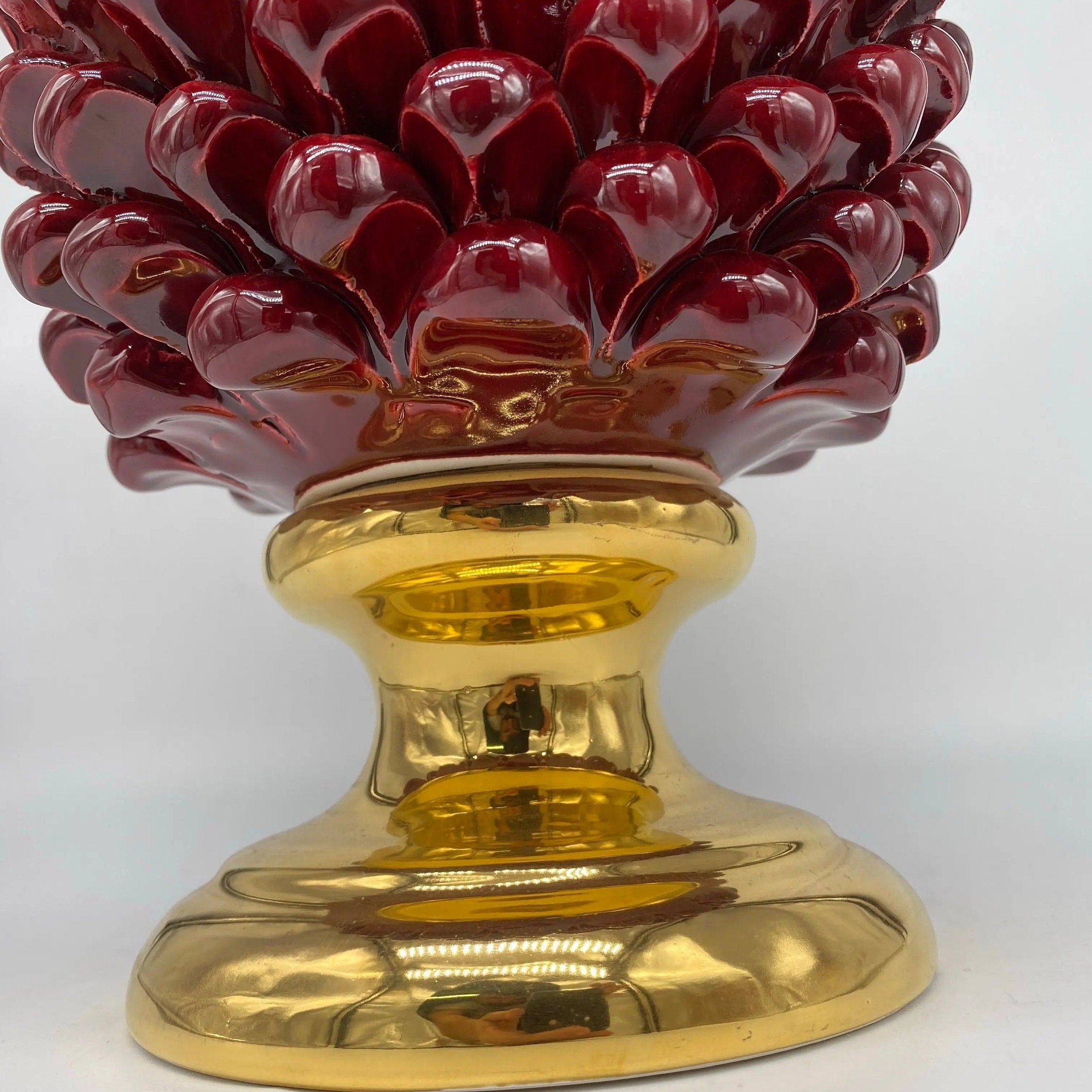 Pigna Aurum Ceramica Caltagirone cm H.30 Artigianale Bordeaux DD CERAMICHE SICILIANE