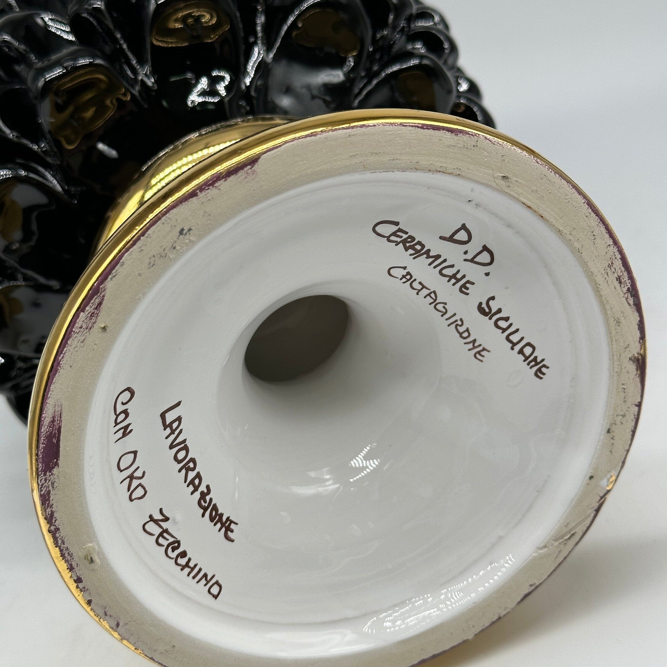 Pigna Aurum Ceramica Caltagirone cm H.30 Artigianale Nero DD CERAMICHE SICILIANE