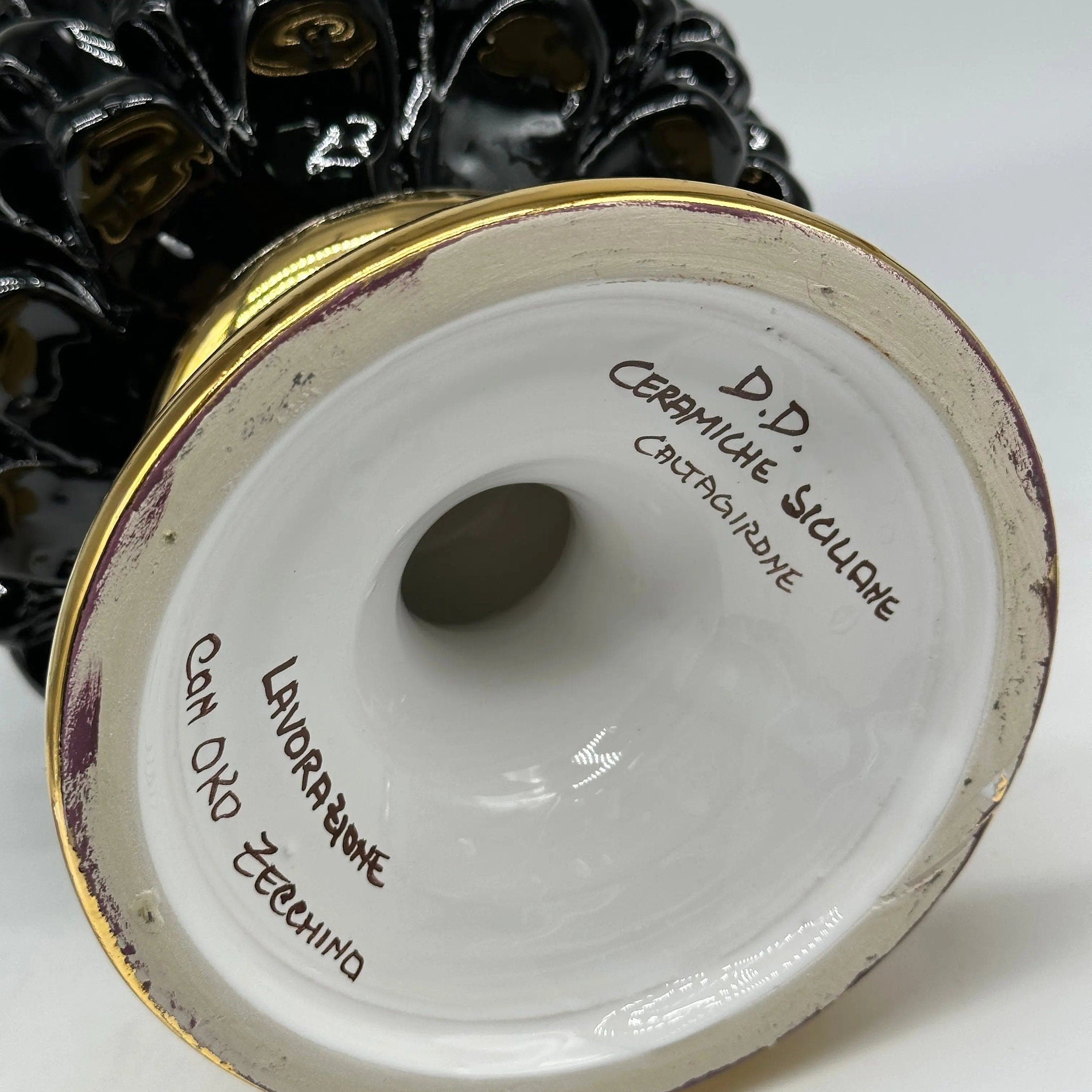 Pigna Aurum Ceramica Caltagirone cm H.30 Artigianale Nero DD CERAMICHE SICILIANE