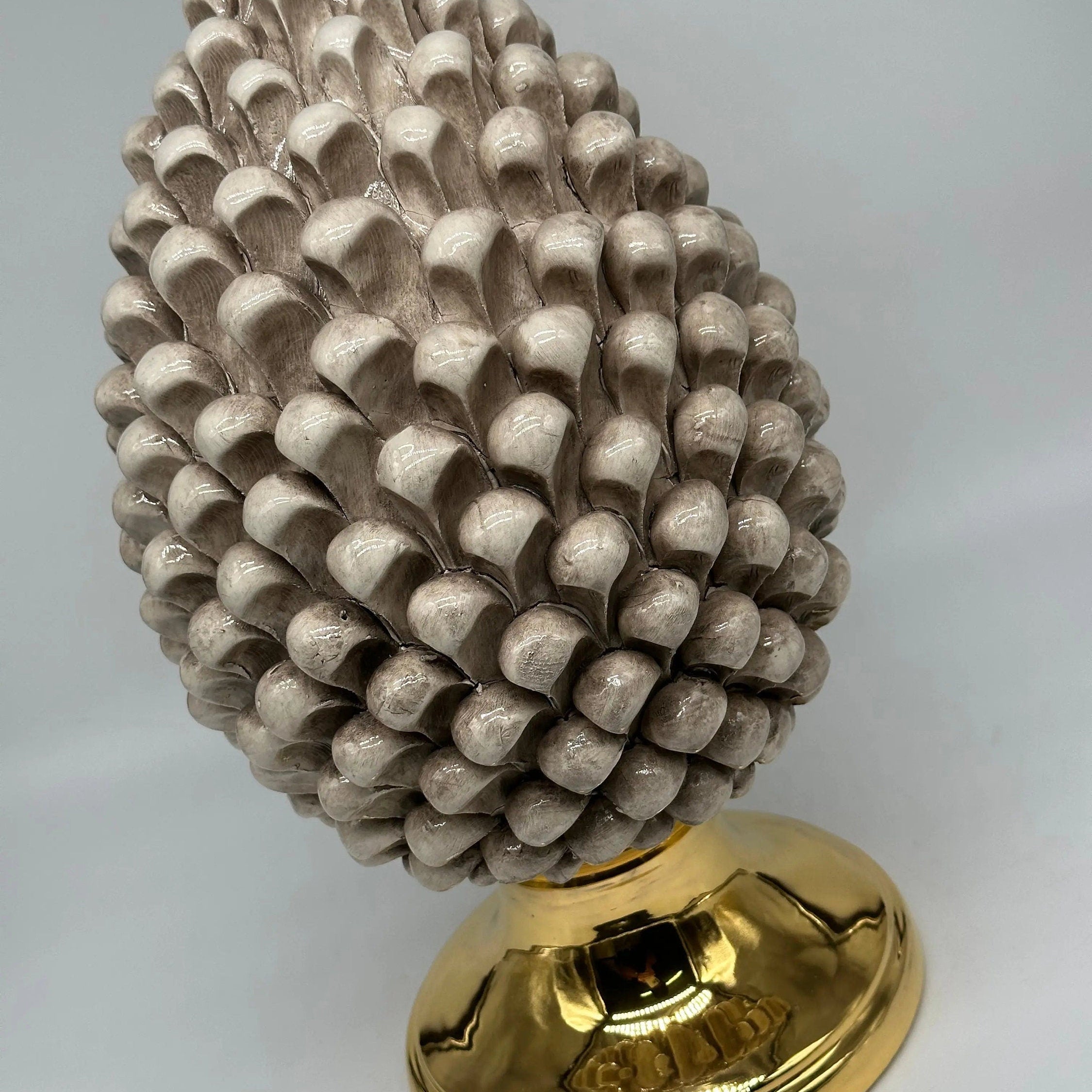 Pigna Aurum Ceramica Caltagirone cm H.35 Artigianale Beige Ecru DD CERAMICHE SICILIANE