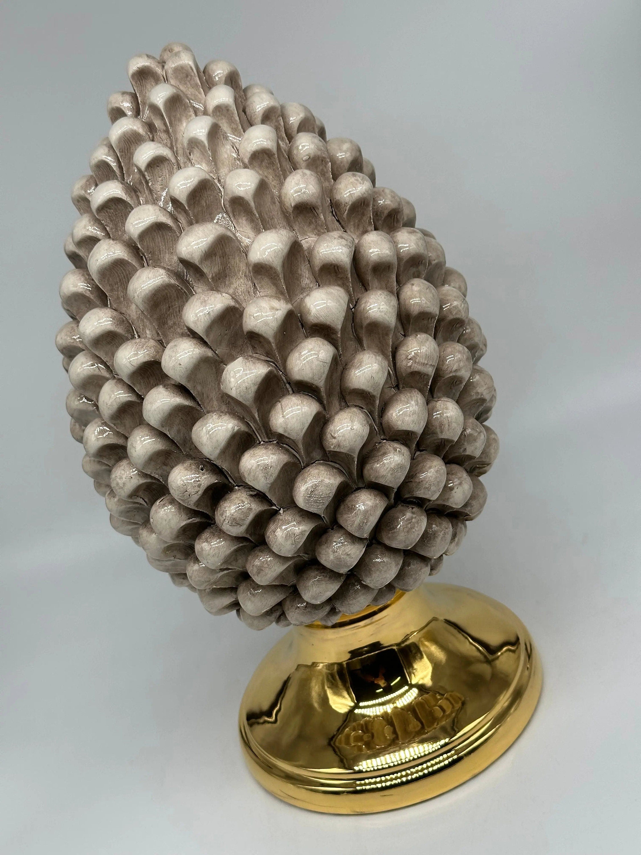 Pigna Aurum Ceramica Caltagirone cm H.35 Artigianale Beige Ecru DD CERAMICHE SICILIANE