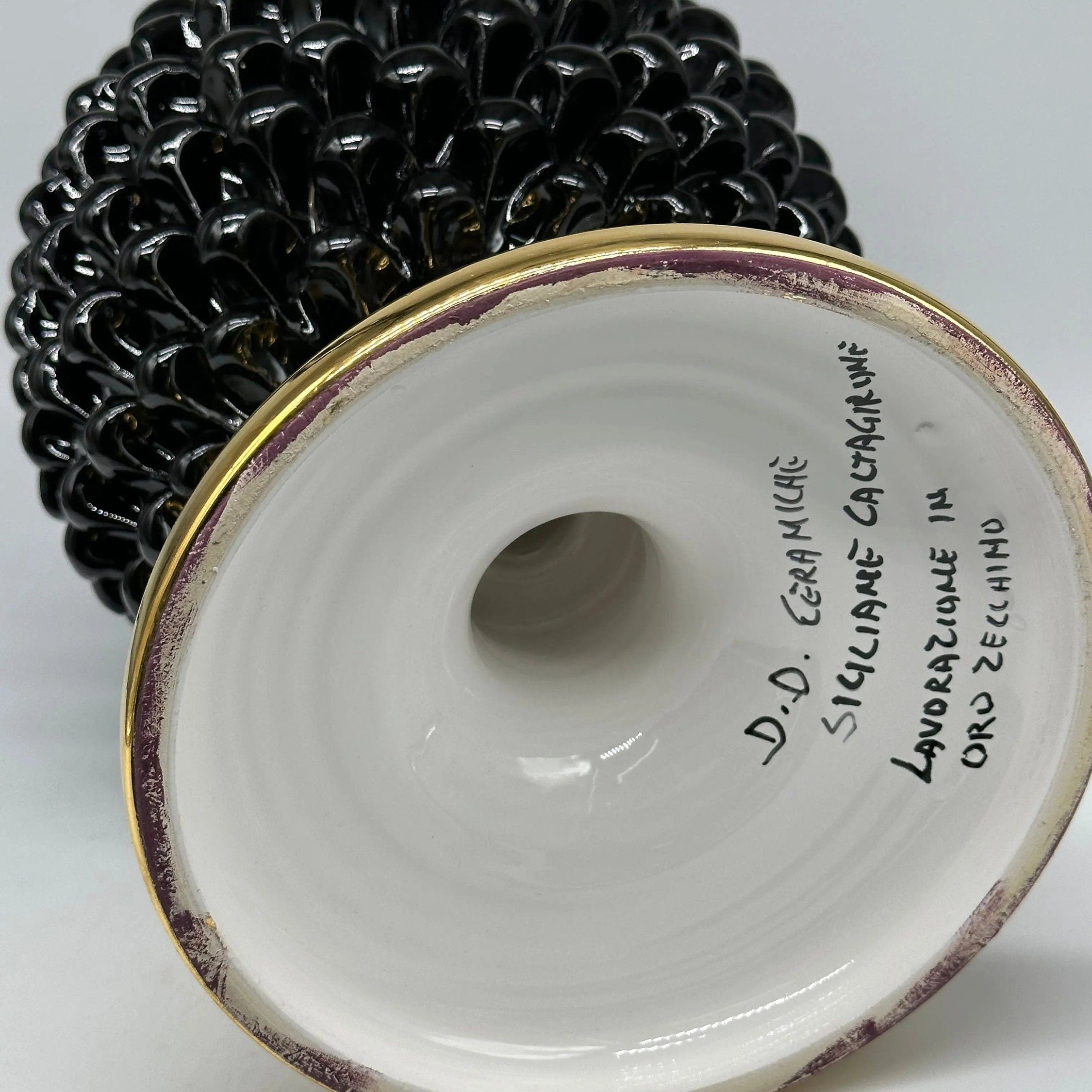 Pigna Aurum Ceramica Caltagirone cm H.40 Artigianale Nero DD CERAMICHE SICILIANE