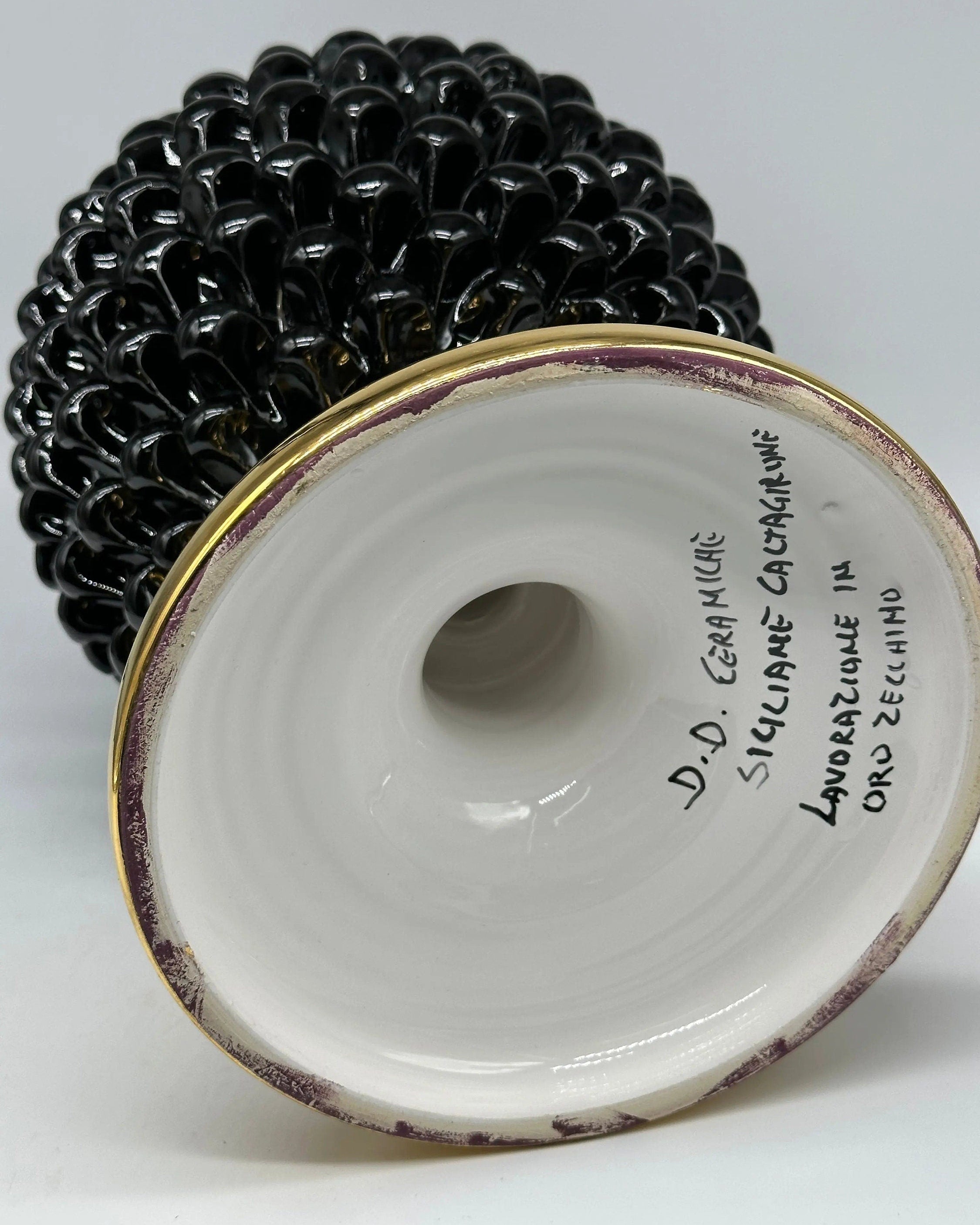 Pigna Aurum Ceramica Caltagirone cm H.40 Artigianale Nero DD CERAMICHE SICILIANE
