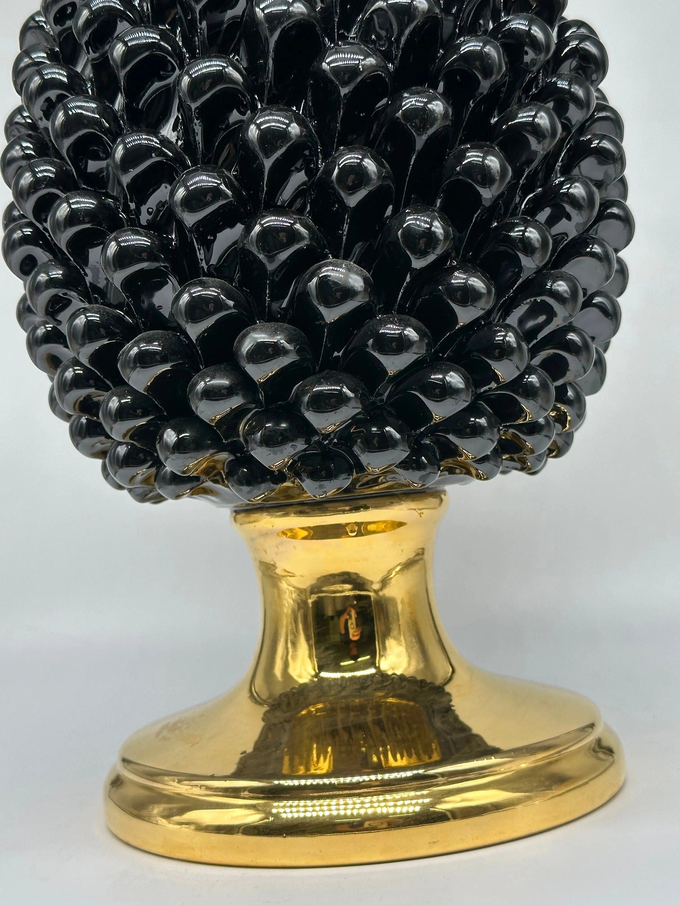 Pigna Aurum Ceramica Caltagirone cm H.40 Artigianale Nero DD CERAMICHE SICILIANE