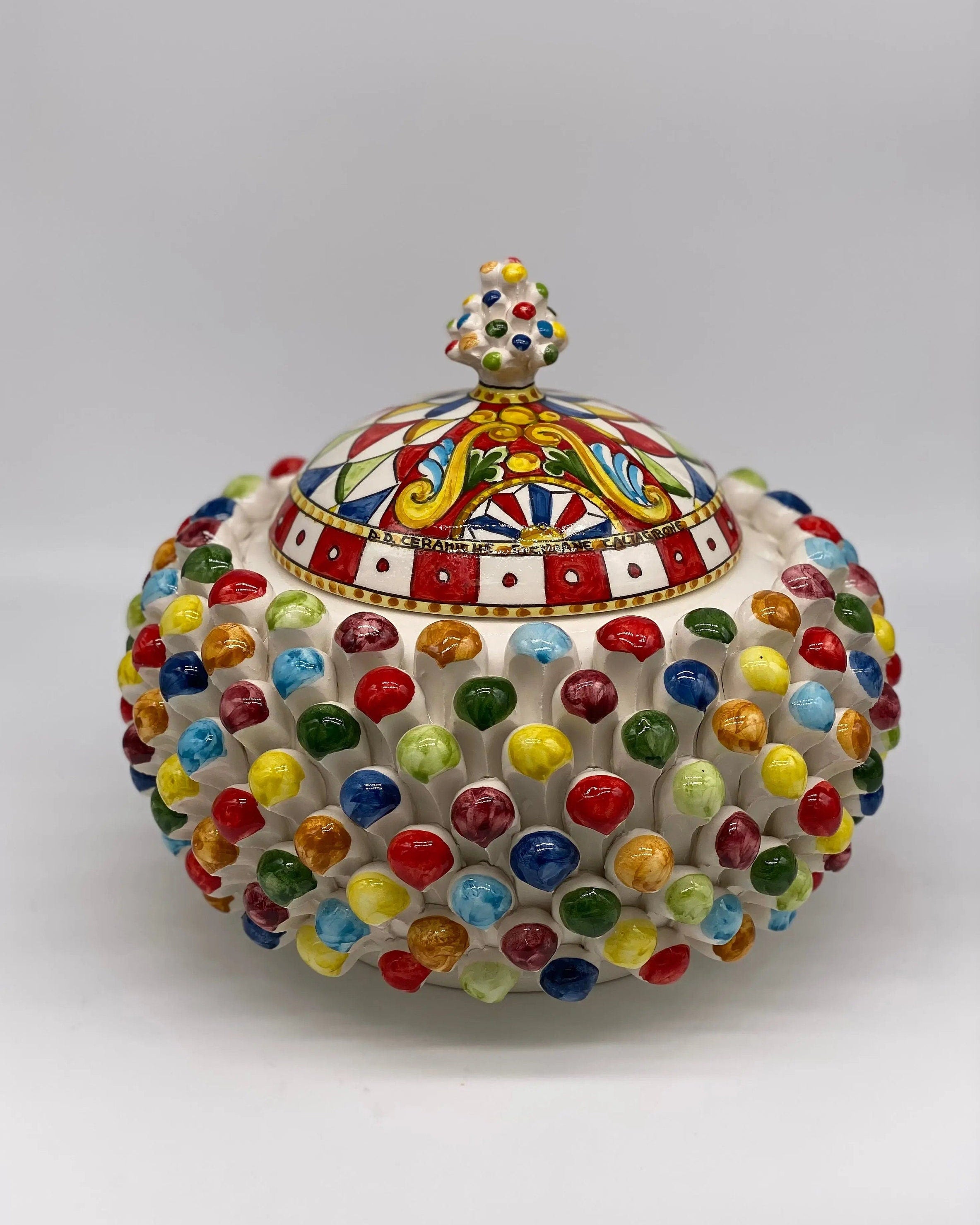 Pigna Biscottiera “Carretto” Ceramica Caltagirone cm H.23 L.25 D.14 Artigianale Multicolor DD CERAMICHE SICILIANE