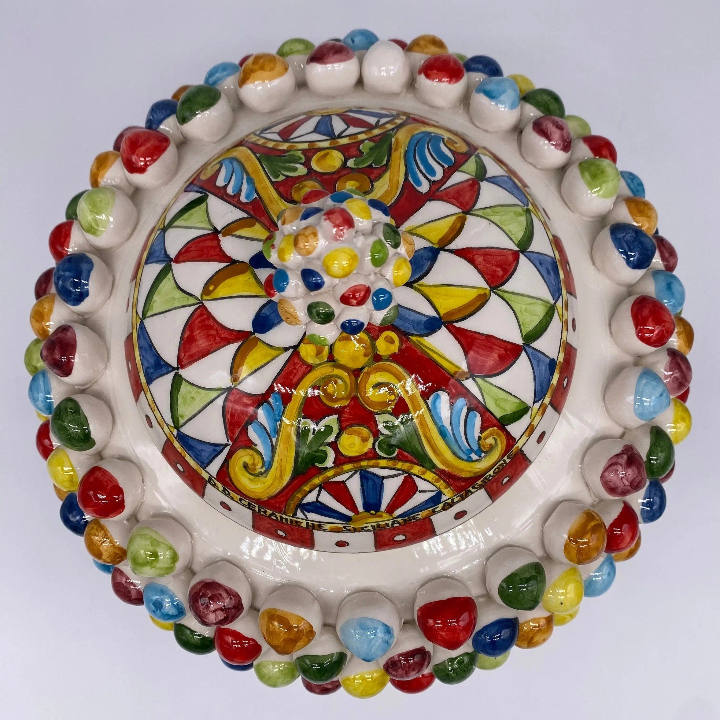 Pigna Biscottiera “Carretto” Ceramica Caltagirone cm H.23 L.25 D.14 Artigianale Multicolor DD CERAMICHE SICILIANE