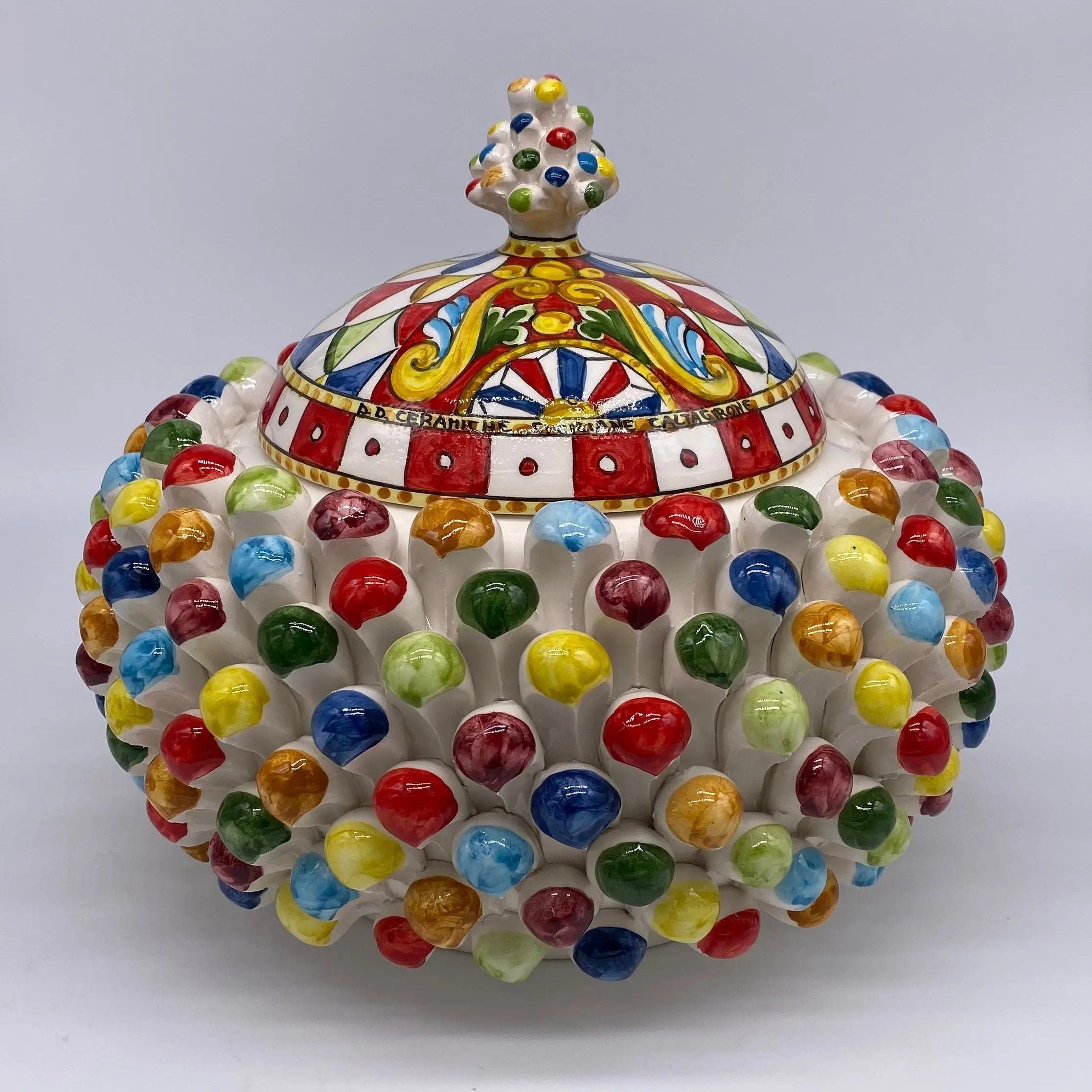 Pigna Biscottiera “Carretto” Ceramica Caltagirone cm H.23 L.25 D.14 Artigianale Multicolor DD CERAMICHE SICILIANE