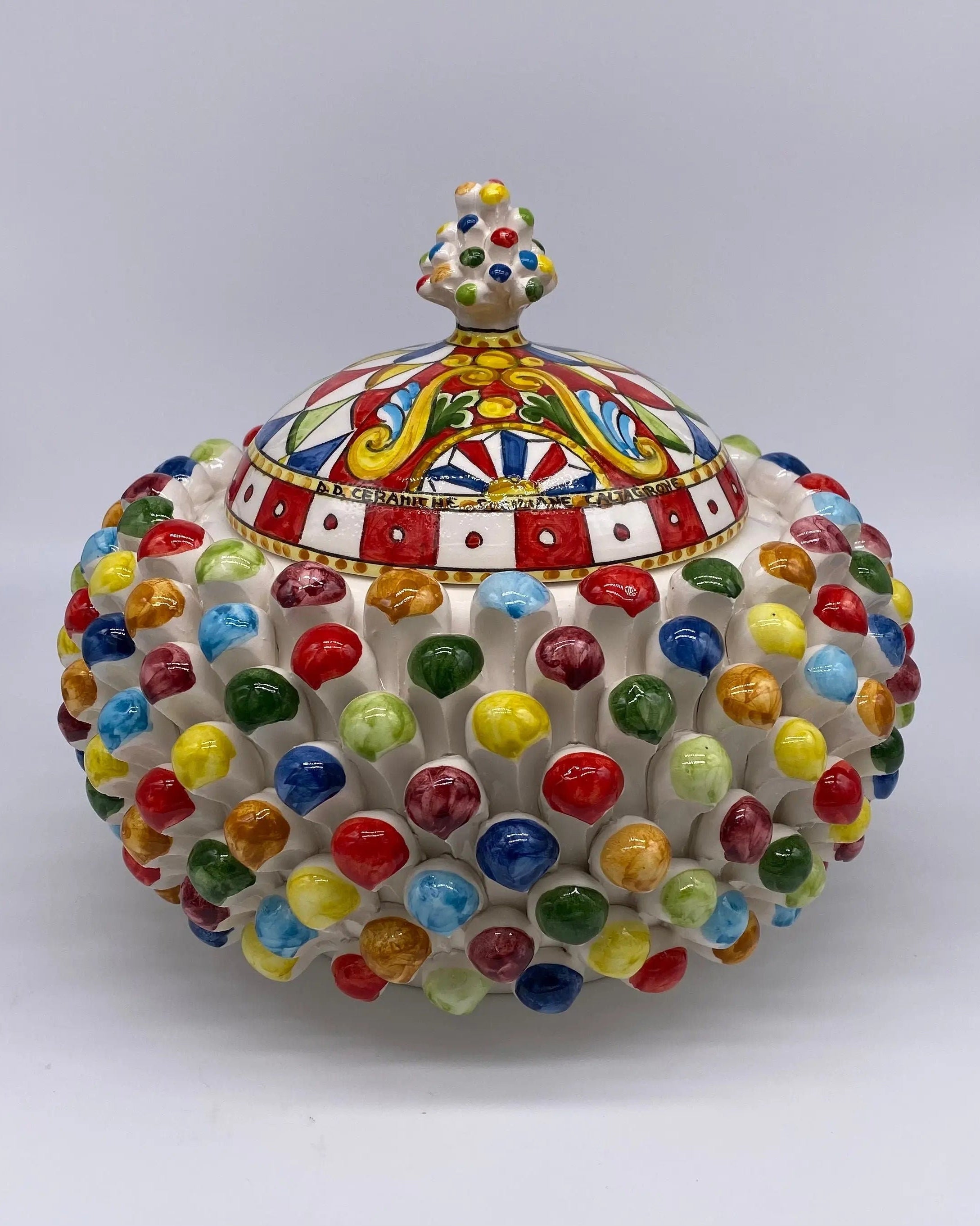 Pigna Biscottiera “Carretto” Ceramica Caltagirone cm H.23 L.25 D.14 Artigianale Multicolor DD CERAMICHE SICILIANE