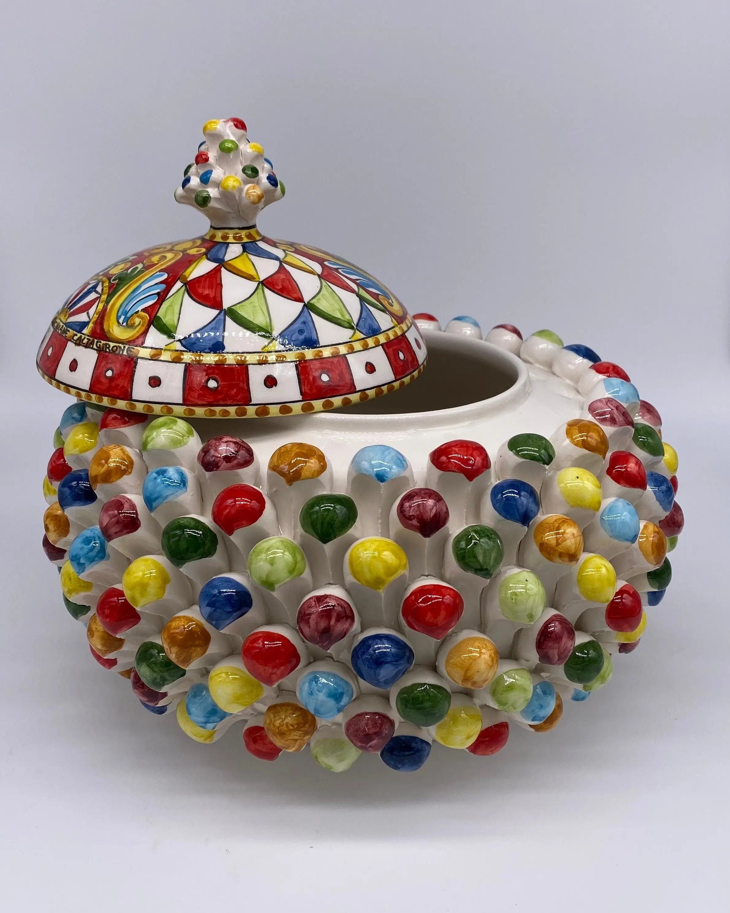 Pigna Biscottiera “Carretto” Ceramica Caltagirone cm H.23 L.25 D.14 Artigianale Multicolor DD CERAMICHE SICILIANE