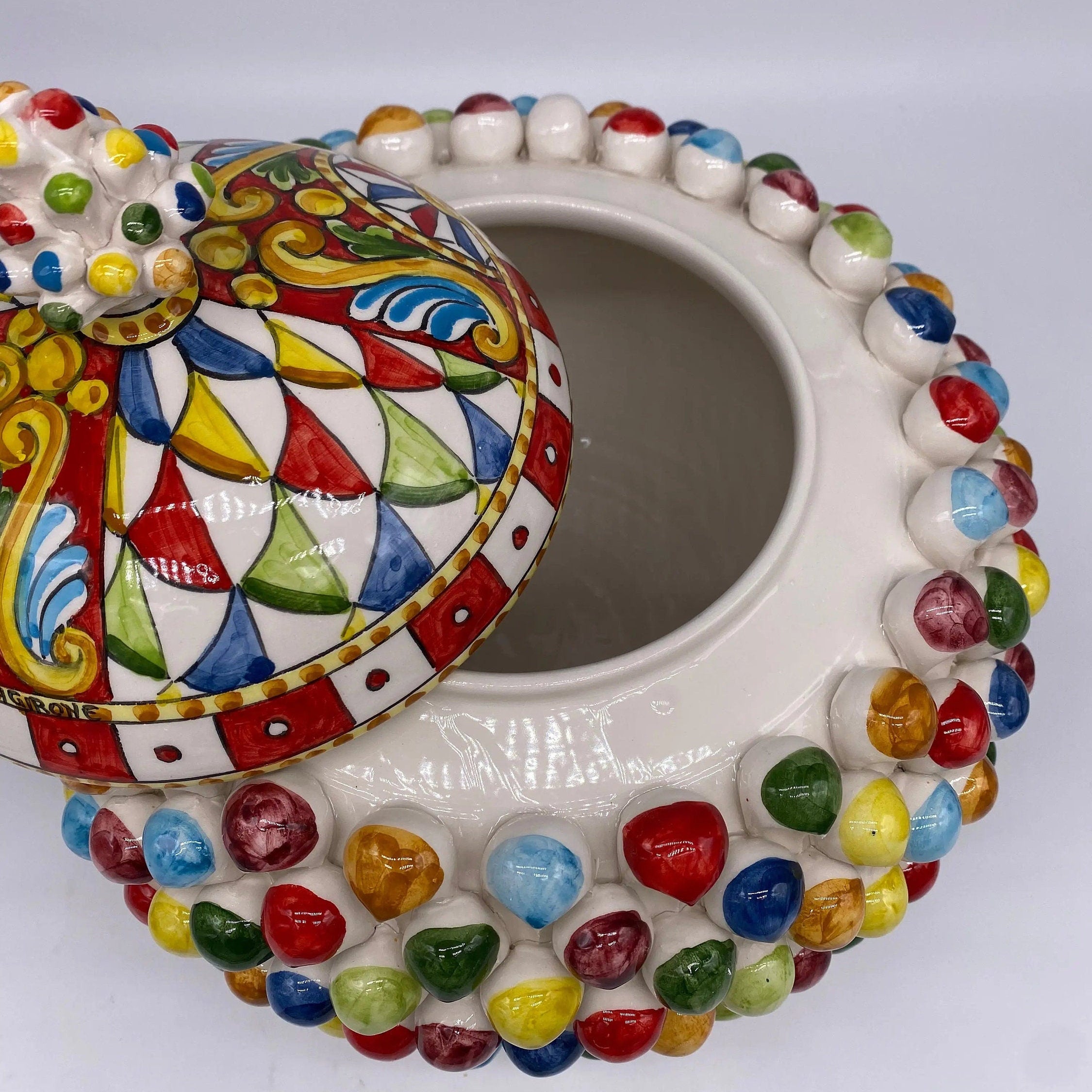 Pigna Biscottiera “Carretto” Ceramica Caltagirone cm H.23 L.25 D.14 Artigianale Multicolor DD CERAMICHE SICILIANE