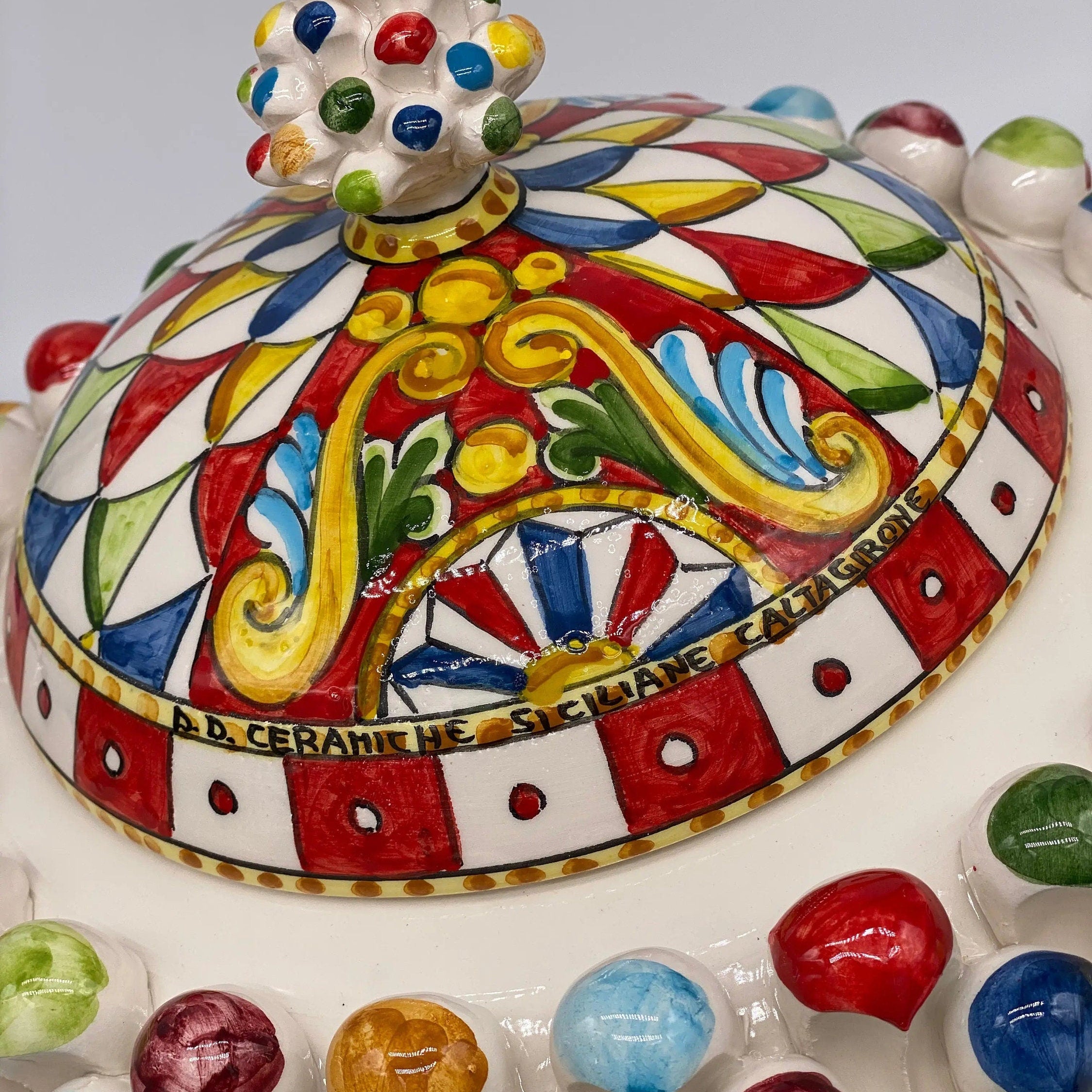 Pigna Biscottiera “Carretto” Ceramica Caltagirone cm H.23 L.25 D.14 Artigianale Multicolor DD CERAMICHE SICILIANE