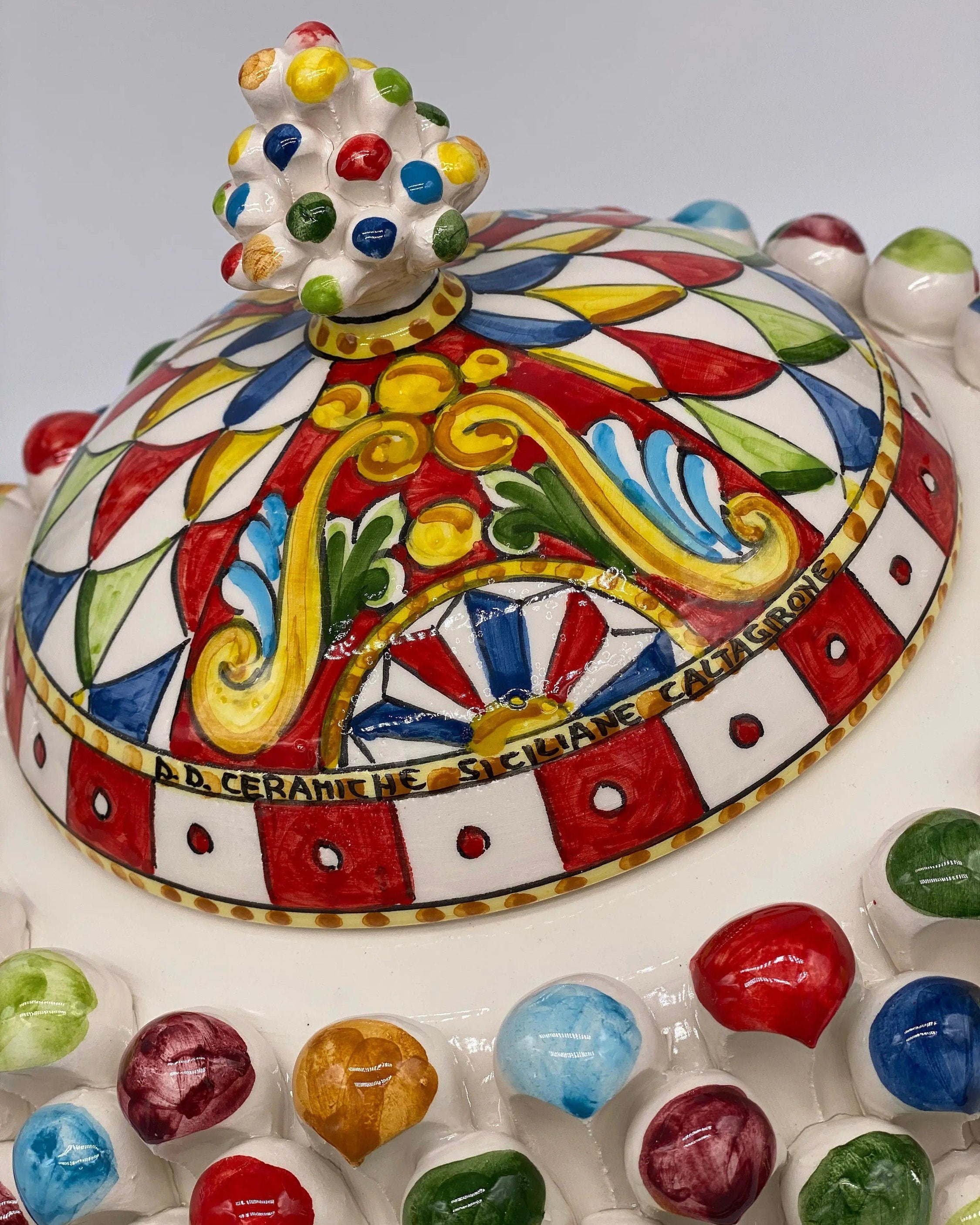 Pigna Biscottiera “Carretto” Ceramica Caltagirone cm H.23 L.25 D.14 Artigianale Multicolor DD CERAMICHE SICILIANE