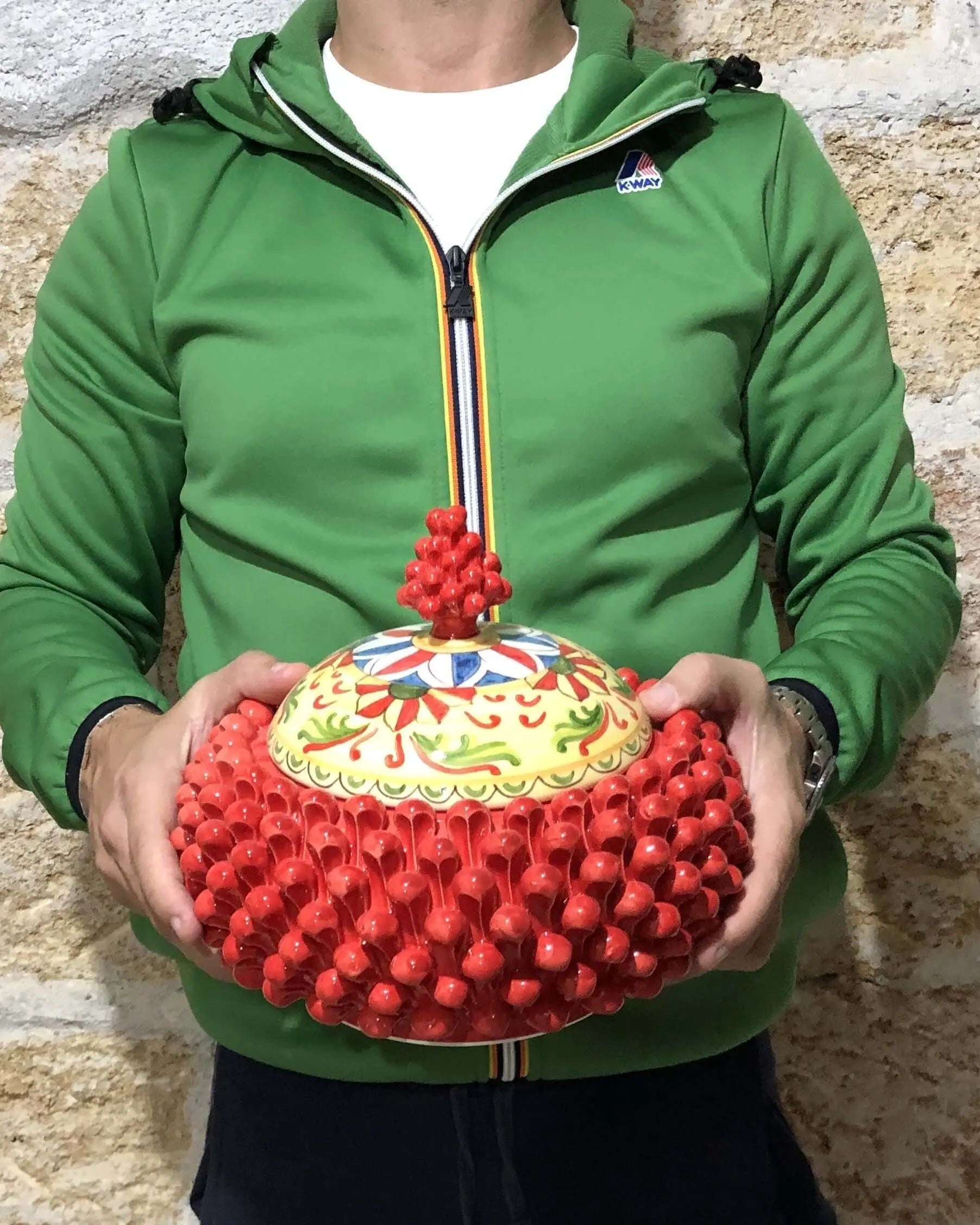 Pigna Biscottiera Decorata Ceramica Caltagirone cm H.23 L.25 D.14 Artigianale Rosso DD CERAMICHE SICILIANE