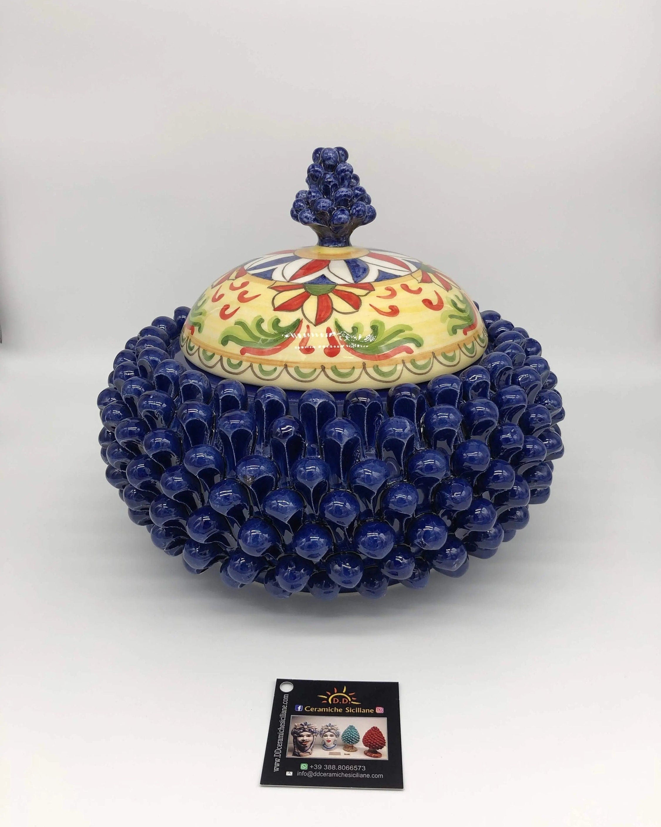 Pigna Biscottiera Decorata Ceramica Caltagirone cm H.23 L.25 D.14 Artigianale Blu DD CERAMICHE SICILIANE
