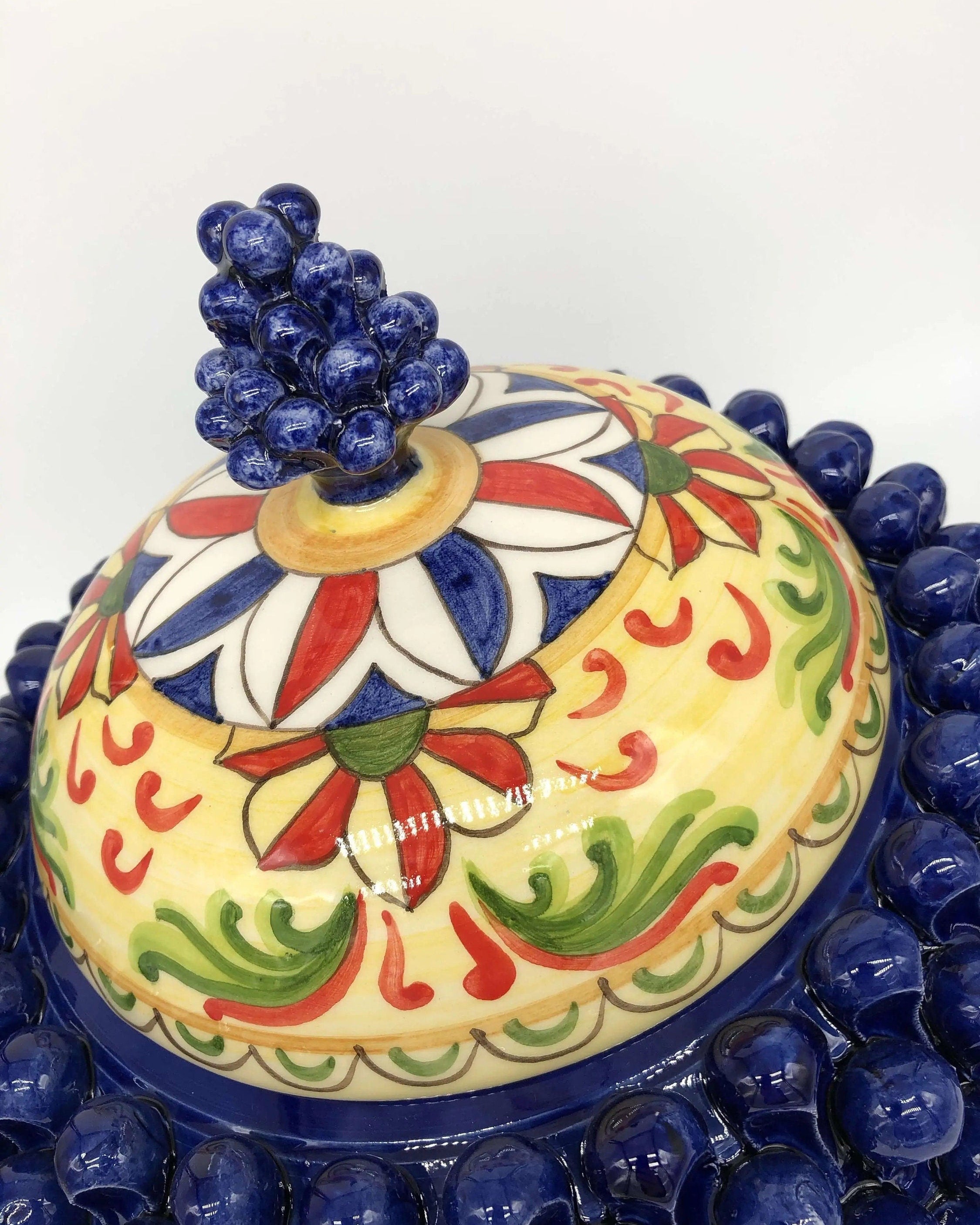 Pigna Biscottiera Decorata Ceramica Caltagirone cm H.23 L.25 D.14 Artigianale Blu DD CERAMICHE SICILIANE