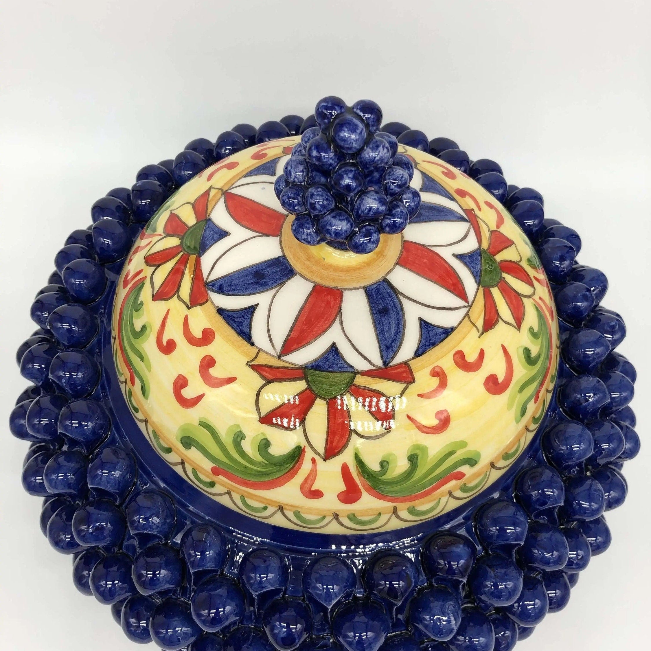 Pigna Biscottiera Decorata Ceramica Caltagirone cm H.23 L.25 D.14 Artigianale Blu DD CERAMICHE SICILIANE