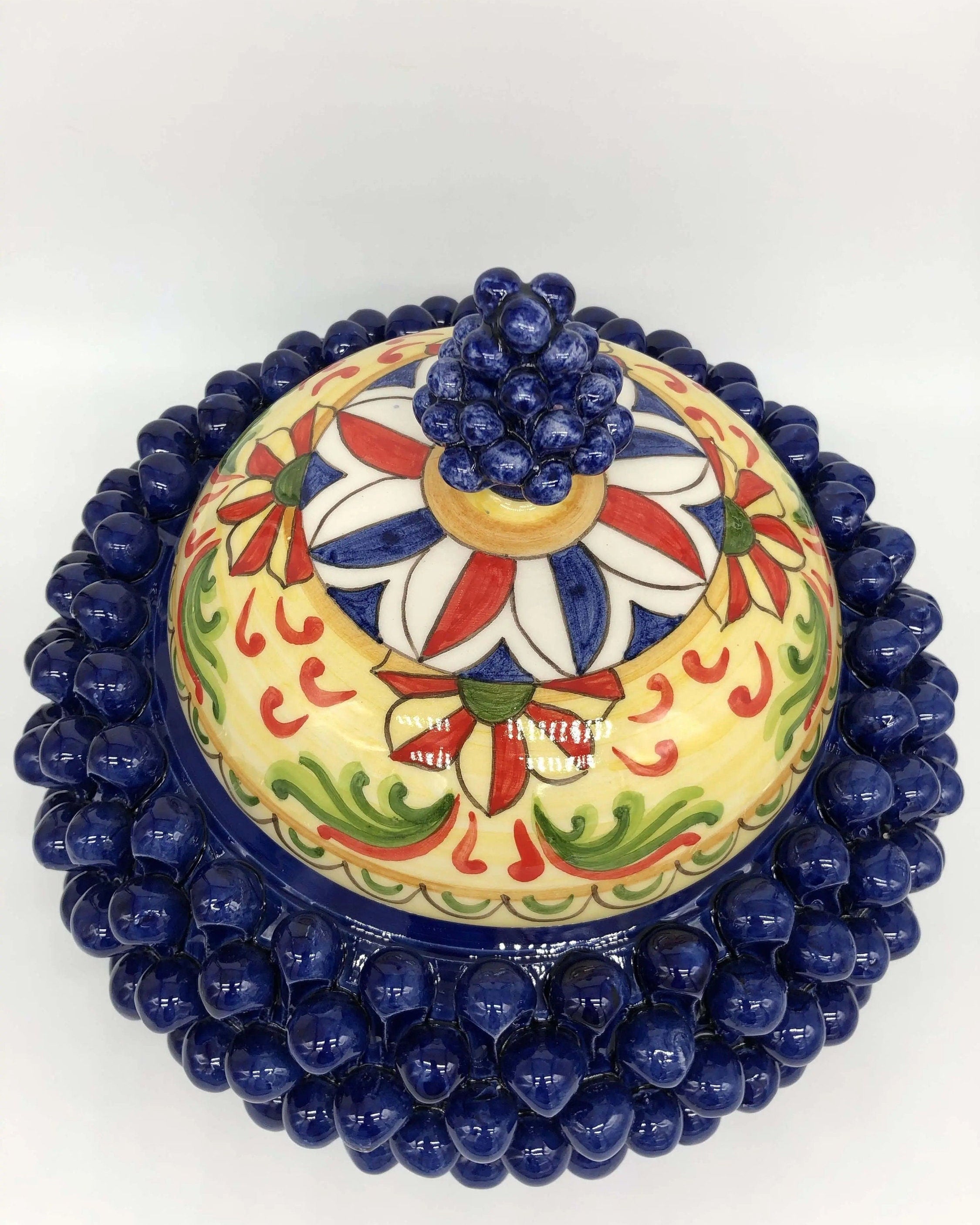 Pigna Biscottiera Decorata Ceramica Caltagirone cm H.23 L.25 D.14 Artigianale Blu DD CERAMICHE SICILIANE