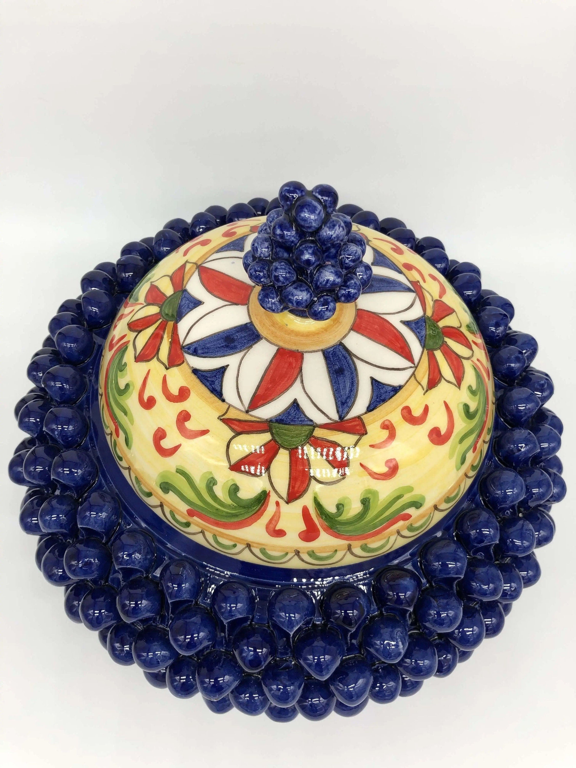 Pigna Biscottiera Decorata Ceramica Caltagirone cm H.23 L.25 D.14 Artigianale Blu DD CERAMICHE SICILIANE