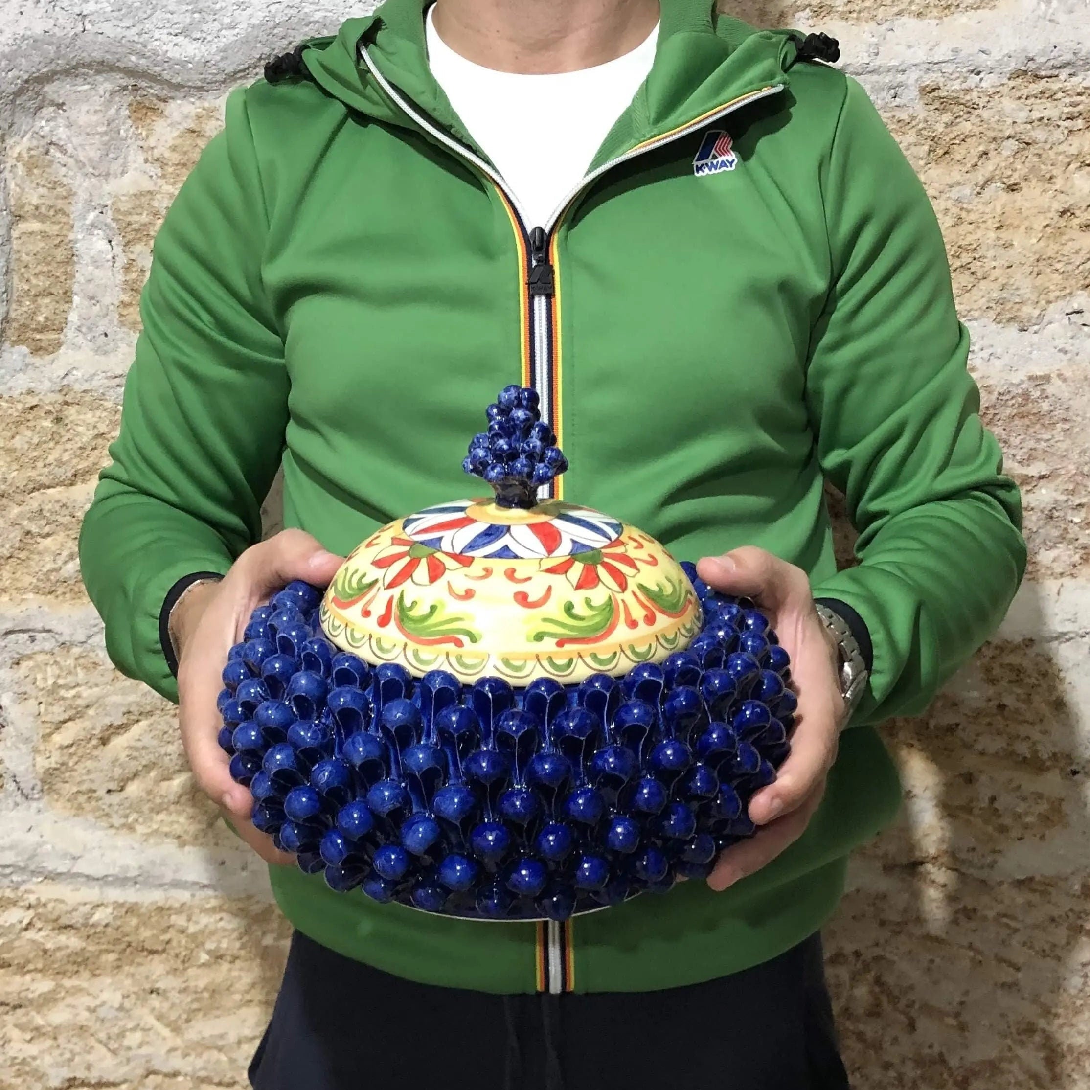 Pigna Biscottiera Decorata Ceramica Caltagirone cm H.23 L.25 D.14 Artigianale Blu DD CERAMICHE SICILIANE