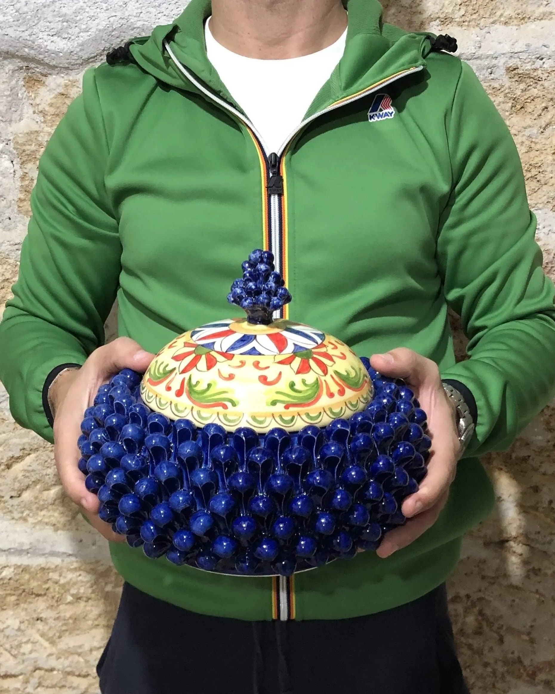 Pigna Biscottiera Decorata Ceramica Caltagirone cm H.23 L.25 D.14 Artigianale Blu DD CERAMICHE SICILIANE