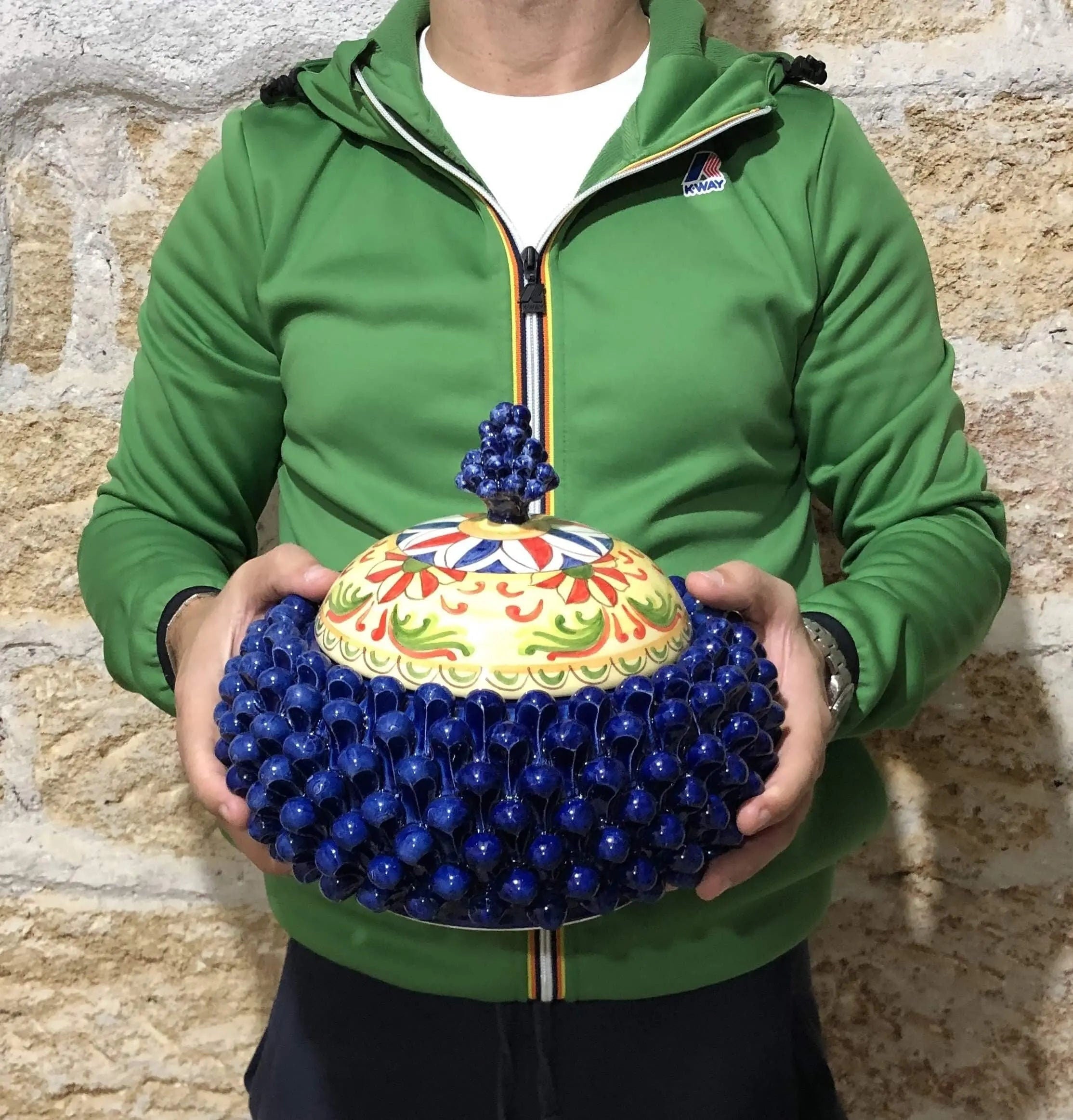 Pigna Biscottiera Decorata Ceramica Caltagirone cm H.23 L.25 D.14 Artigianale Blu DD CERAMICHE SICILIANE