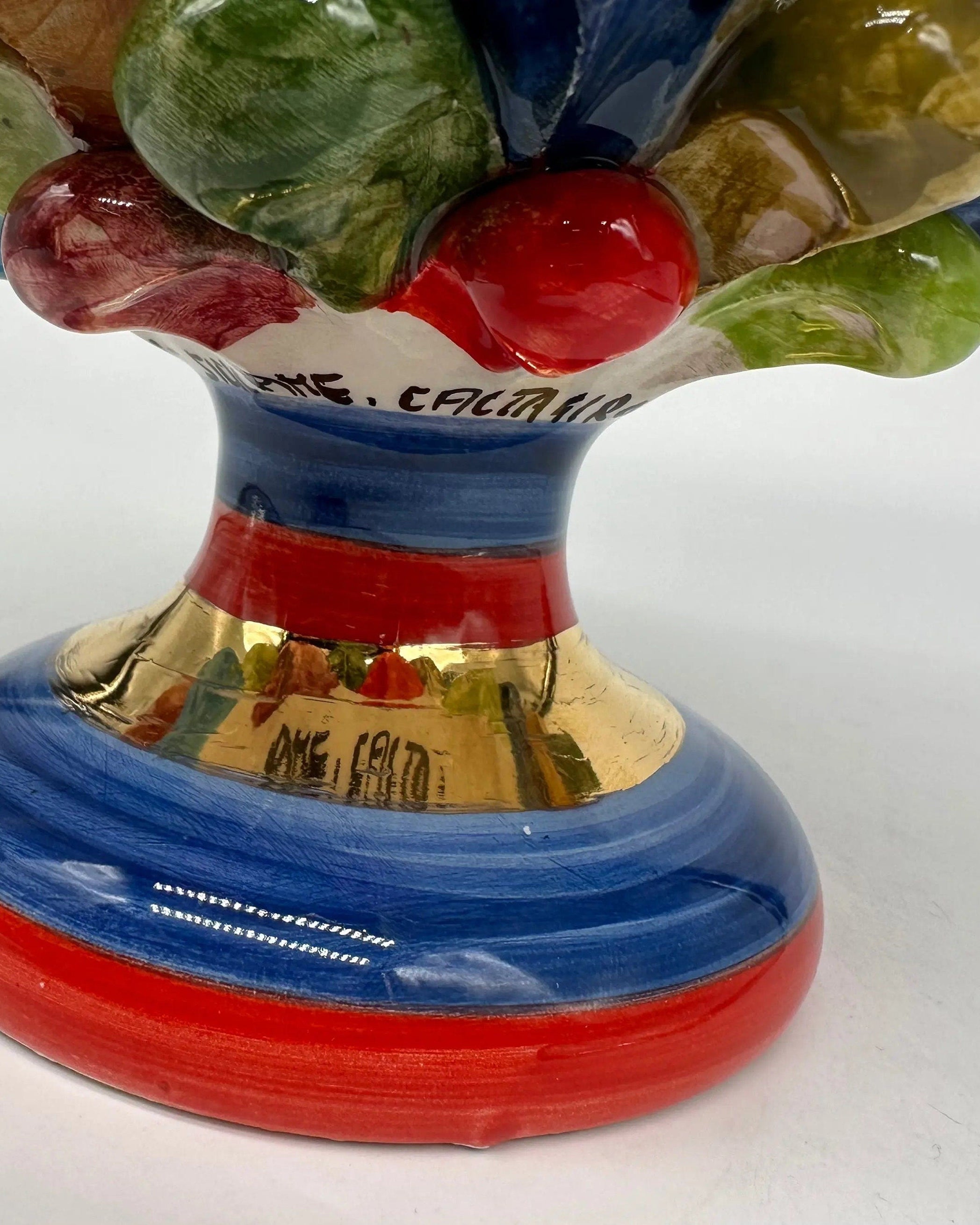 Pigna Ceramica Caltagirone Artigianale “LAETUS” Luxury cm H.20 Multicolor Oro DD CERAMICHE SICILIANE