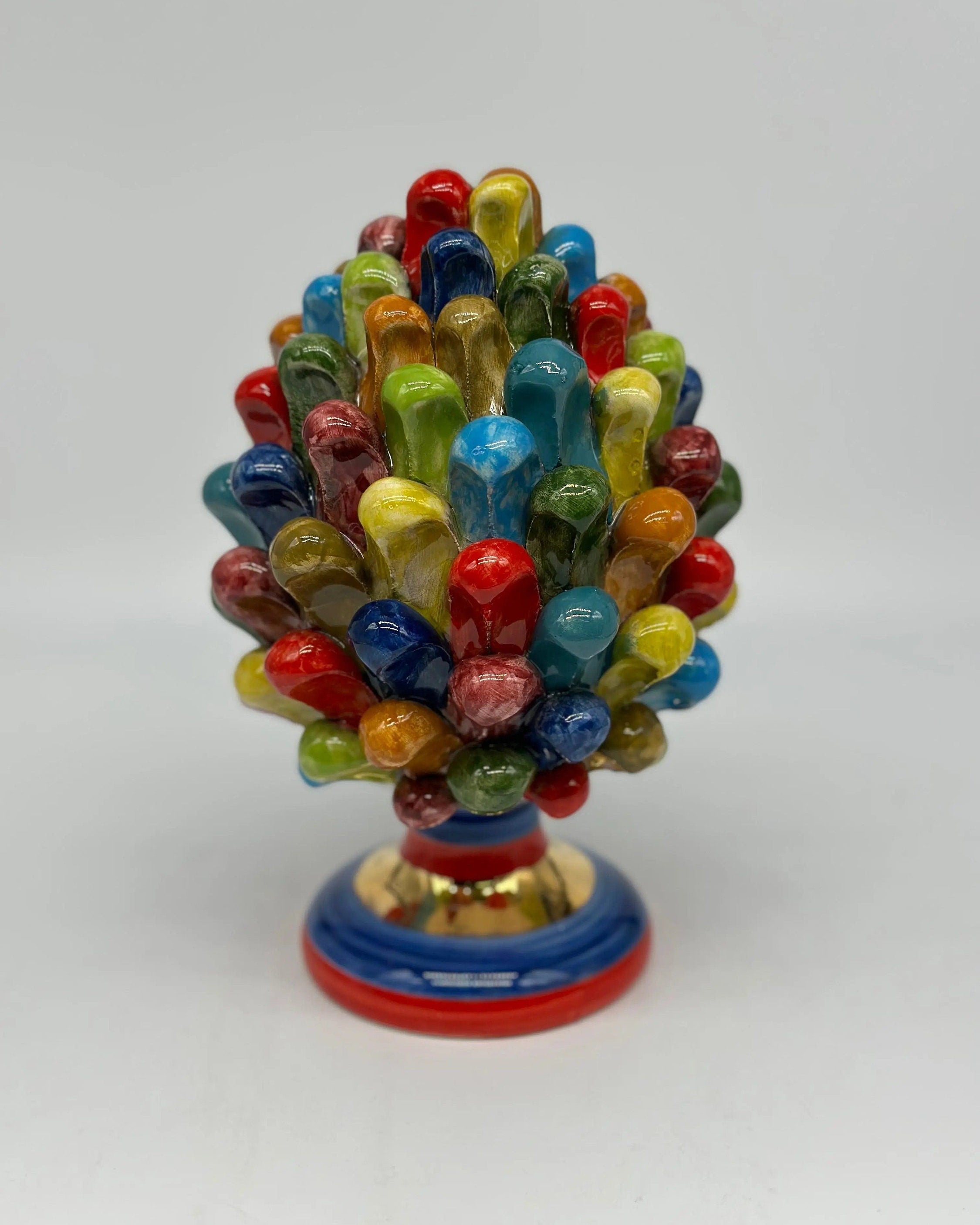 Pigna Ceramica Caltagirone Artigianale “LAETUS” Luxury cm H.20 Multicolor Oro DD CERAMICHE SICILIANE