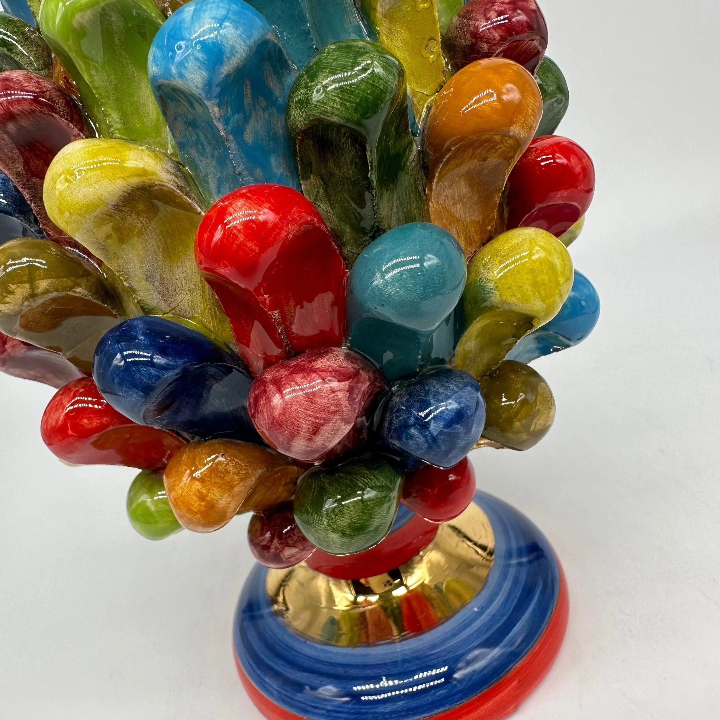 Pigna Ceramica Caltagirone Artigianale “LAETUS” Luxury cm H.20 Multicolor Oro DD CERAMICHE SICILIANE