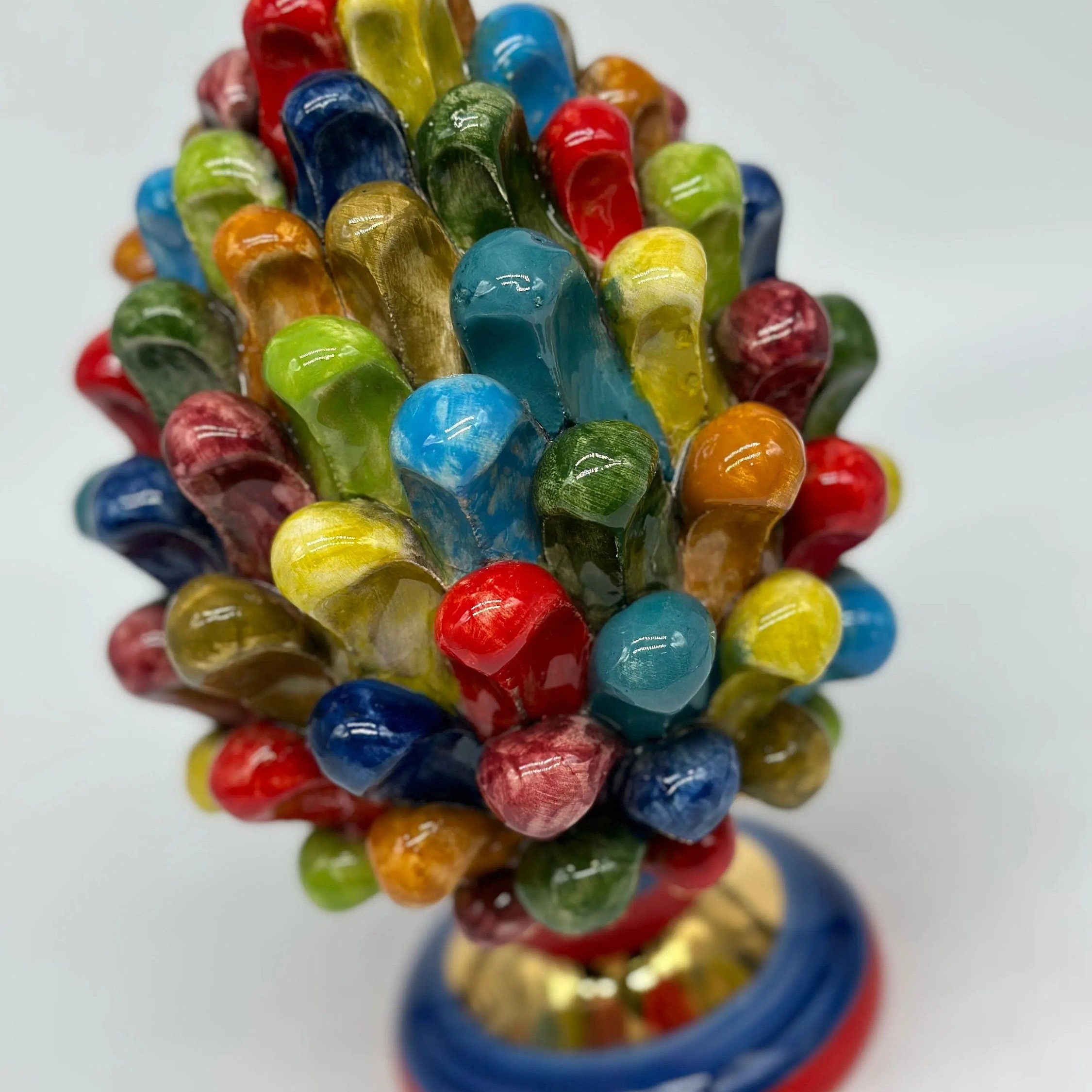 Pigna Ceramica Caltagirone Artigianale “LAETUS” Luxury cm H.20 Multicolor Oro DD CERAMICHE SICILIANE