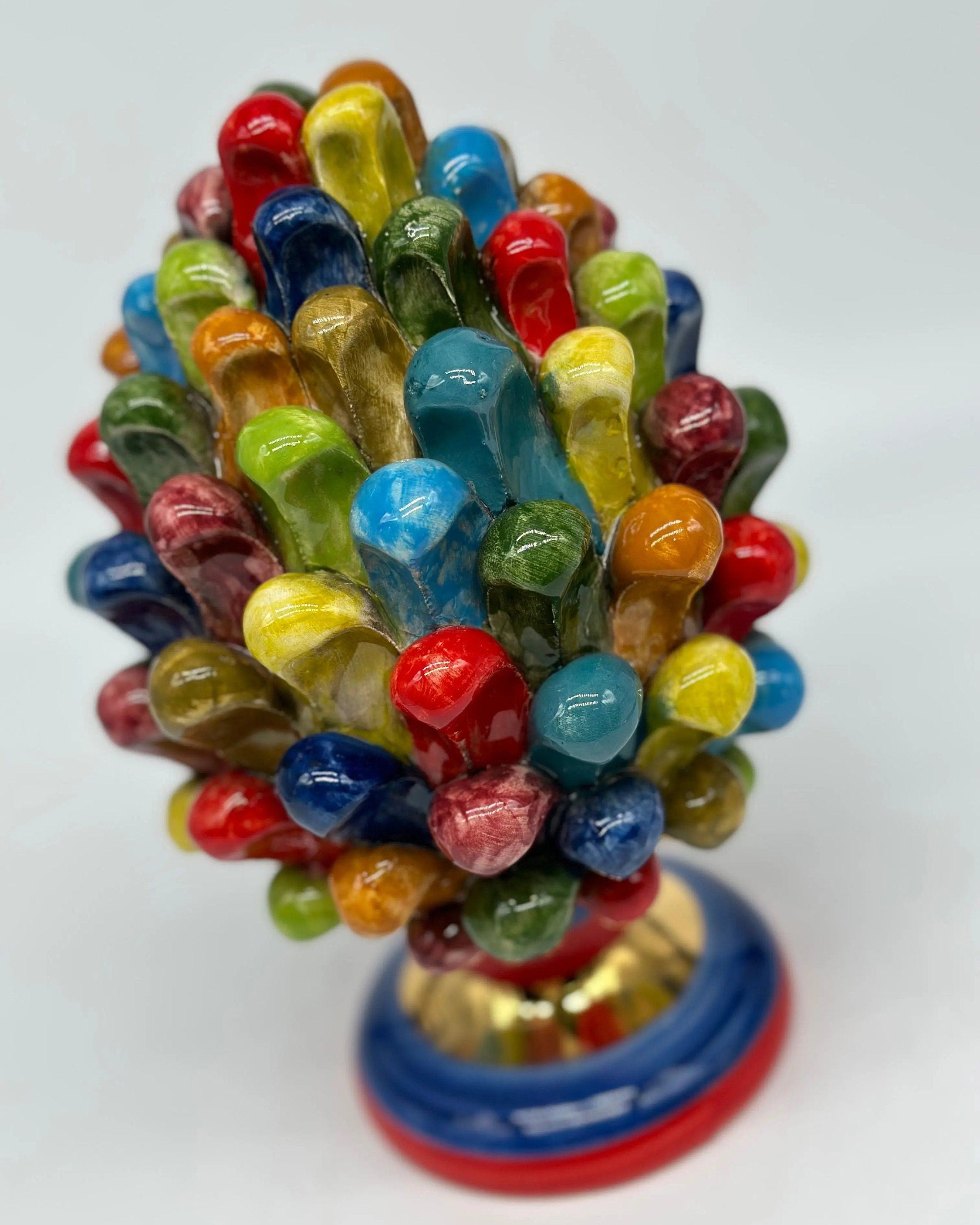 Pigna Ceramica Caltagirone Artigianale “LAETUS” Luxury cm H.20 Multicolor Oro DD CERAMICHE SICILIANE