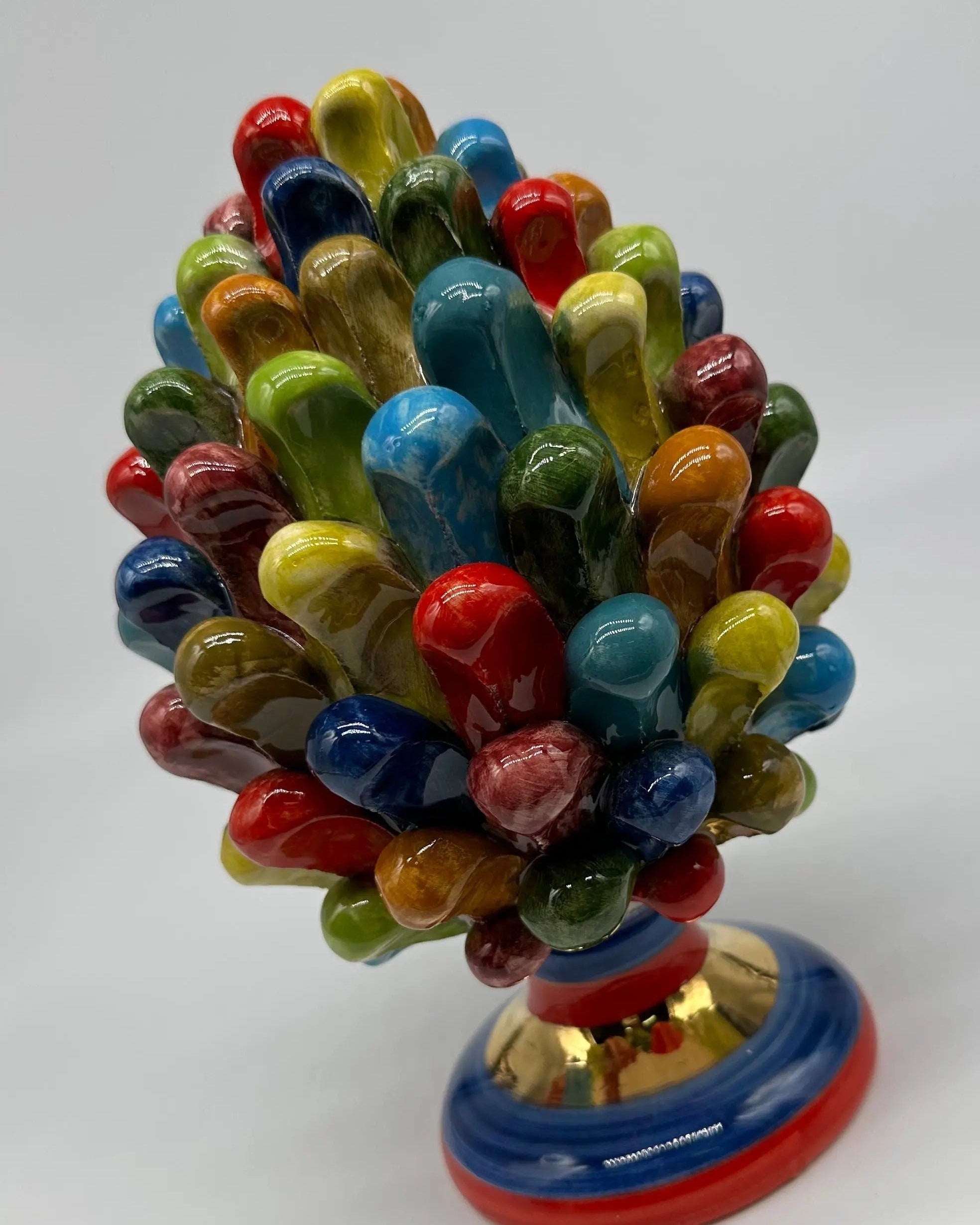 Pigna Ceramica Caltagirone Artigianale “LAETUS” Luxury cm H.20 Multicolor Oro DD CERAMICHE SICILIANE