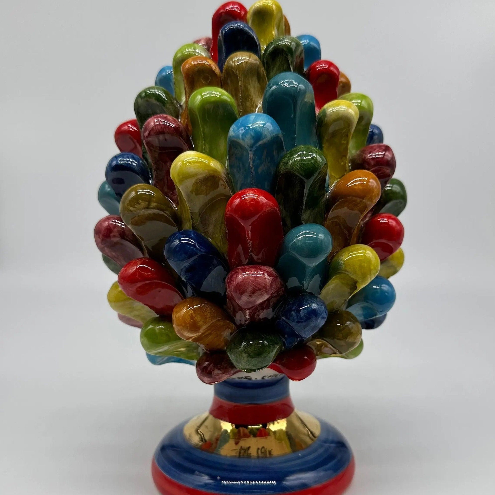 Pigna Ceramica Caltagirone Artigianale “LAETUS” Luxury cm H.20 Multicolor Oro DD CERAMICHE SICILIANE