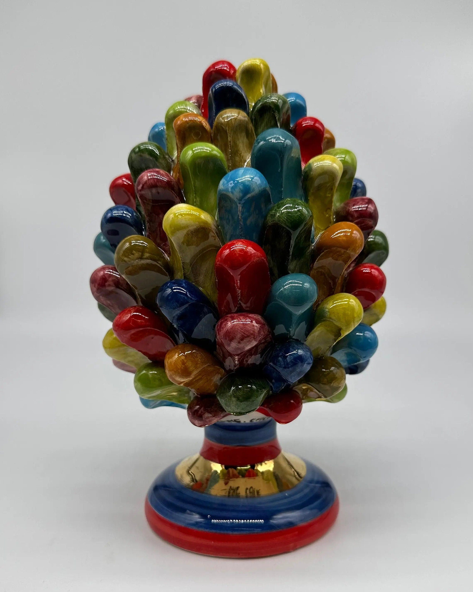 Pigna Ceramica Caltagirone Artigianale “LAETUS” Luxury cm H.20 Multicolor Oro DD CERAMICHE SICILIANE