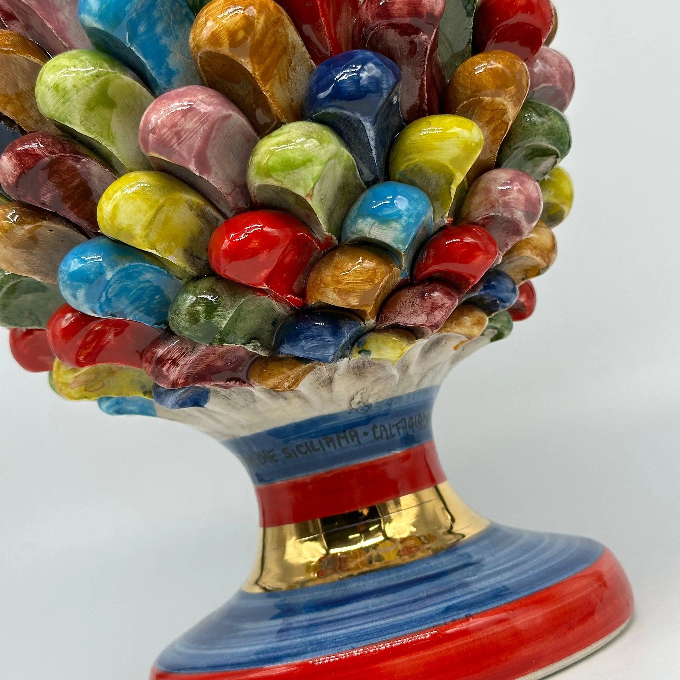 Pigna Ceramica Caltagirone Artigianale “LAETUS” Luxury cm H.30 Multicolor Oro DD CERAMICHE SICILIANE