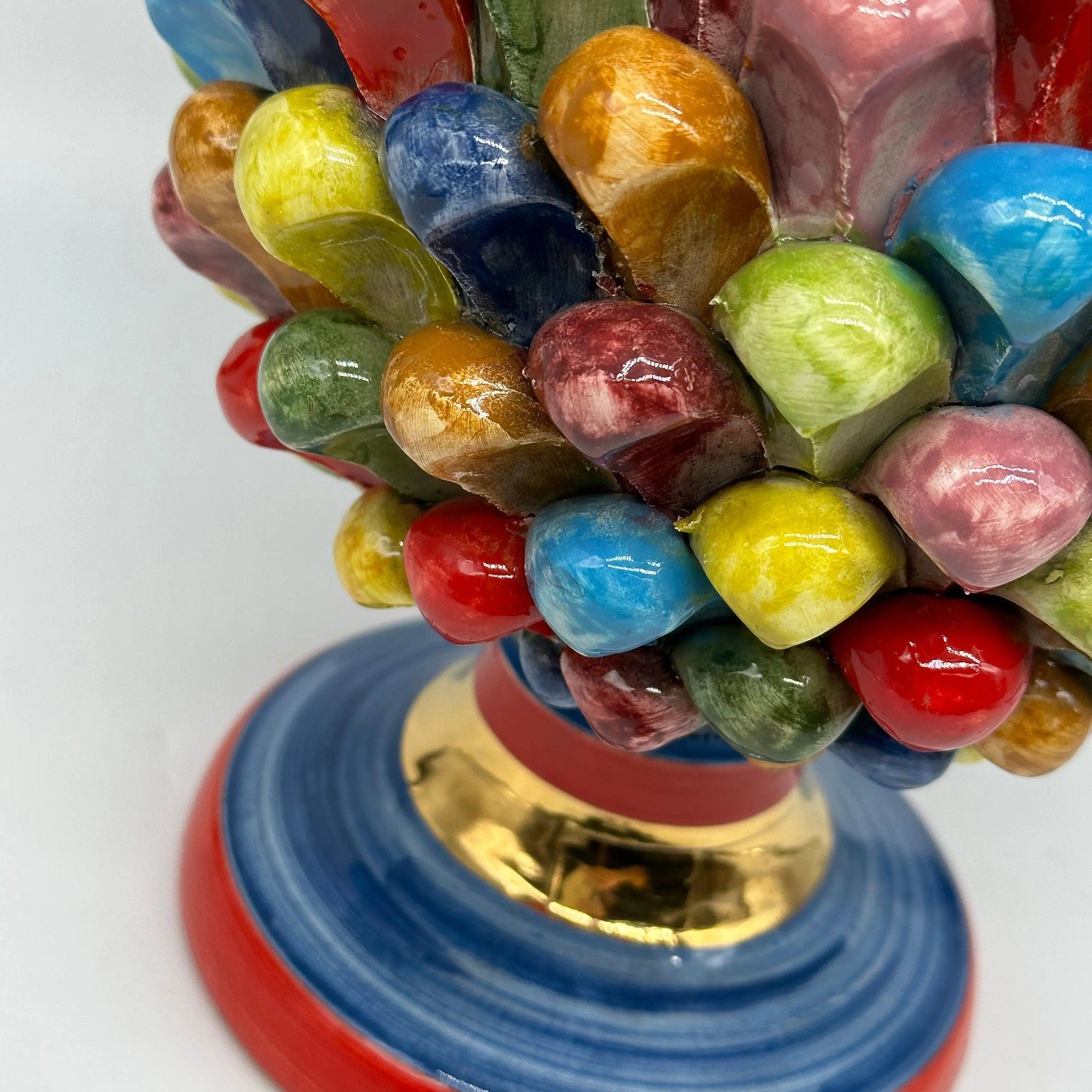 Pigna Ceramica Caltagirone Artigianale “LAETUS” Luxury cm H.30 Multicolor Oro DD CERAMICHE SICILIANE