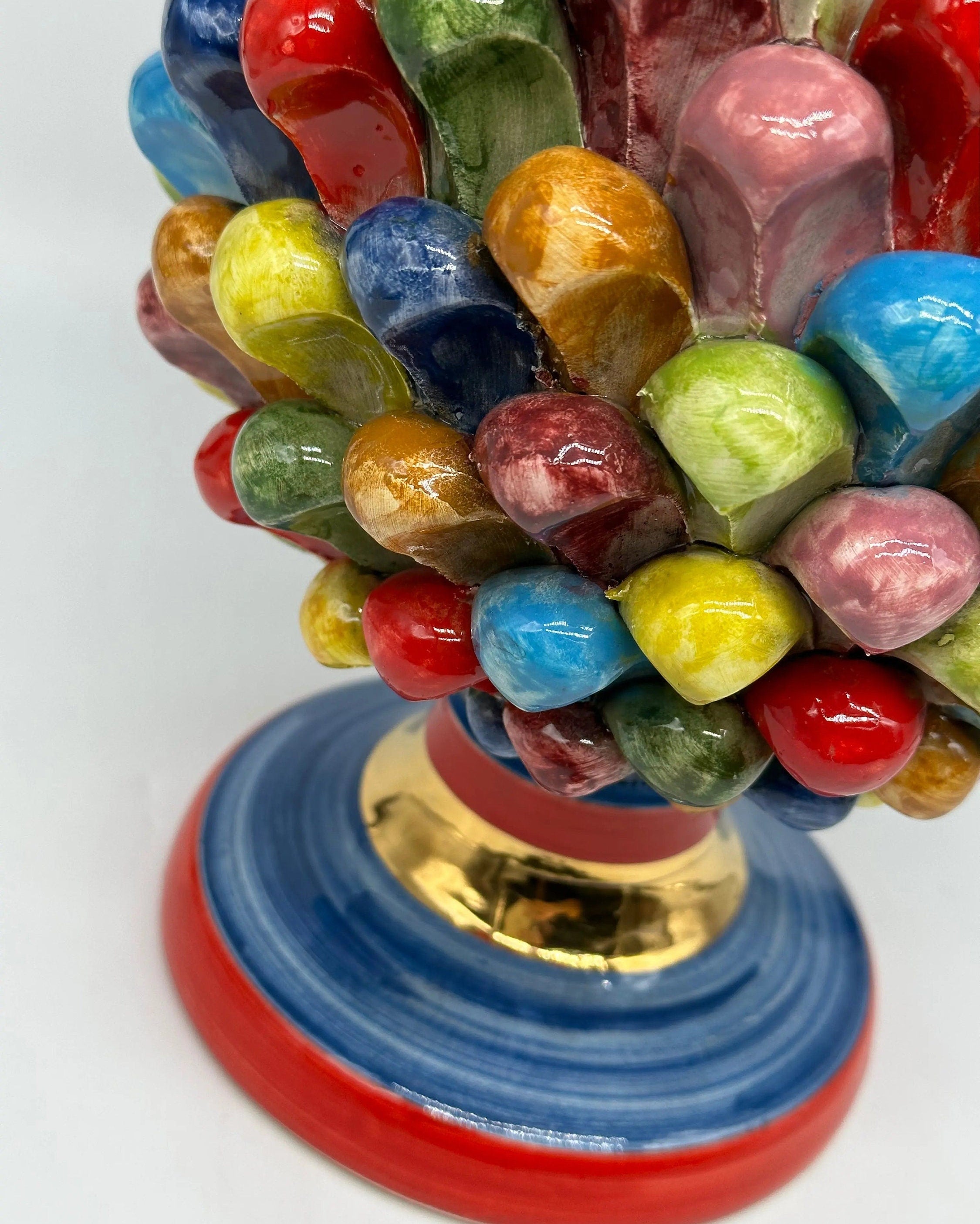 Pigna Ceramica Caltagirone Artigianale “LAETUS” Luxury cm H.30 Multicolor Oro DD CERAMICHE SICILIANE