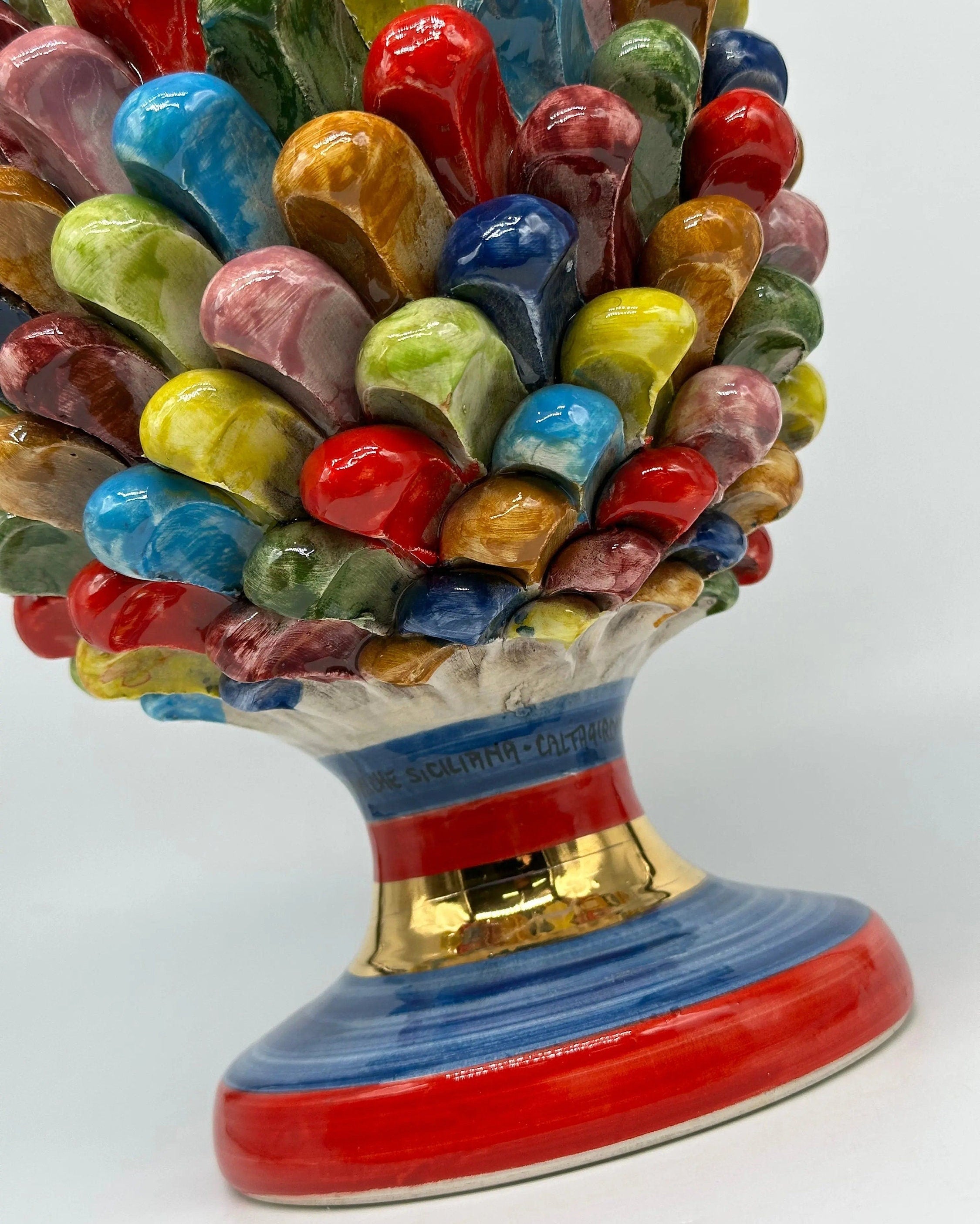 Pigna Ceramica Caltagirone Artigianale “LAETUS” Luxury cm H.30 Multicolor Oro DD CERAMICHE SICILIANE